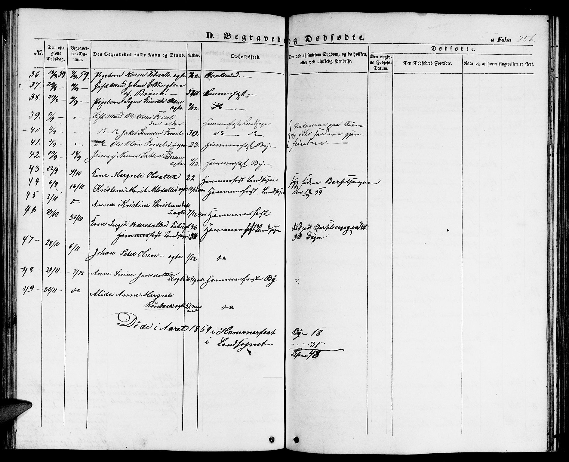 Hammerfest sokneprestkontor, SATØ/S-1347/H/Hb/L0002.klokk: Klokkerbok nr. 2, 1851-1861, s. 256