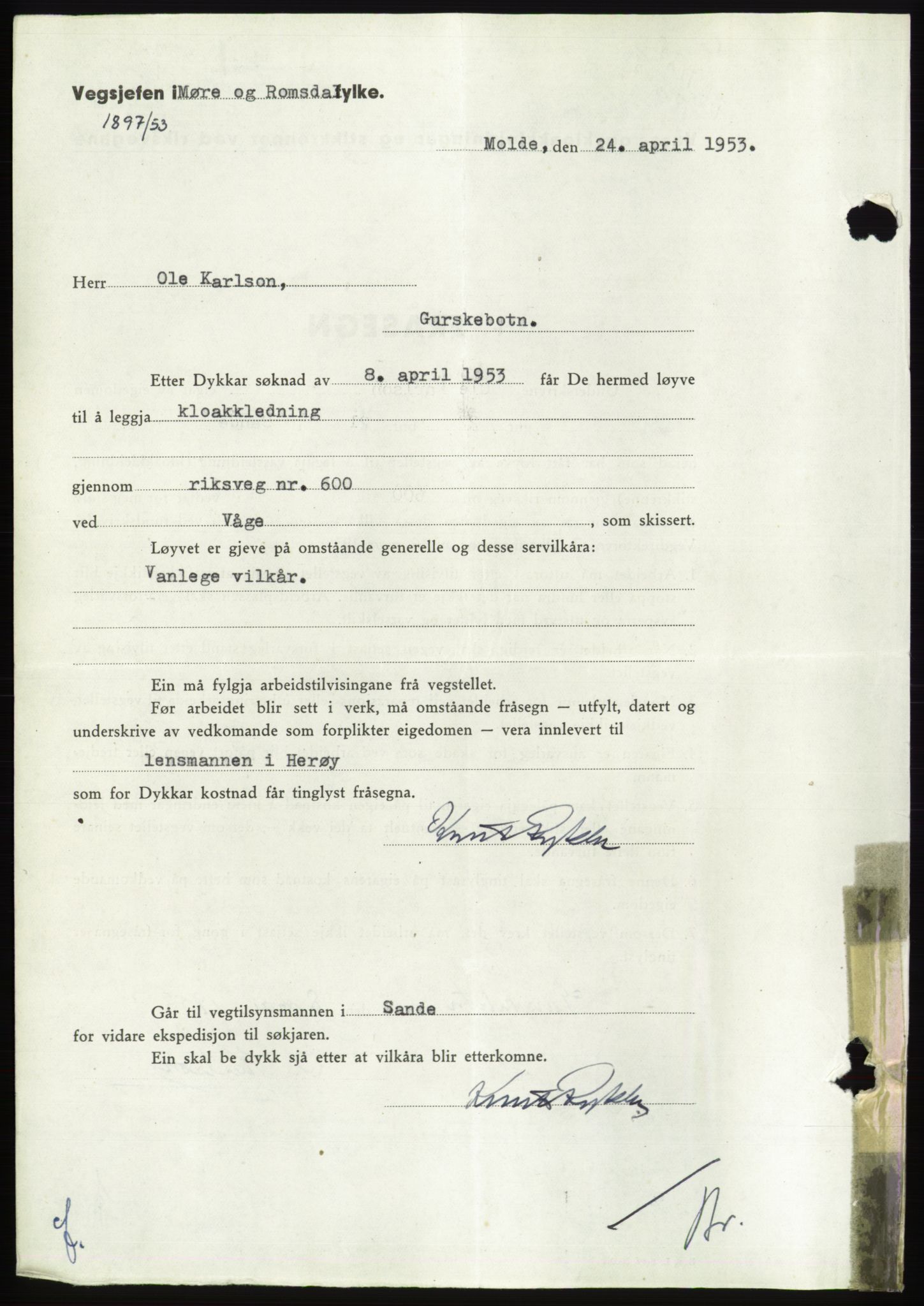 Søre Sunnmøre sorenskriveri, AV/SAT-A-4122/1/2/2C/L0095: Pantebok nr. 21A, 1953-1953, Dagboknr: 1125/1953