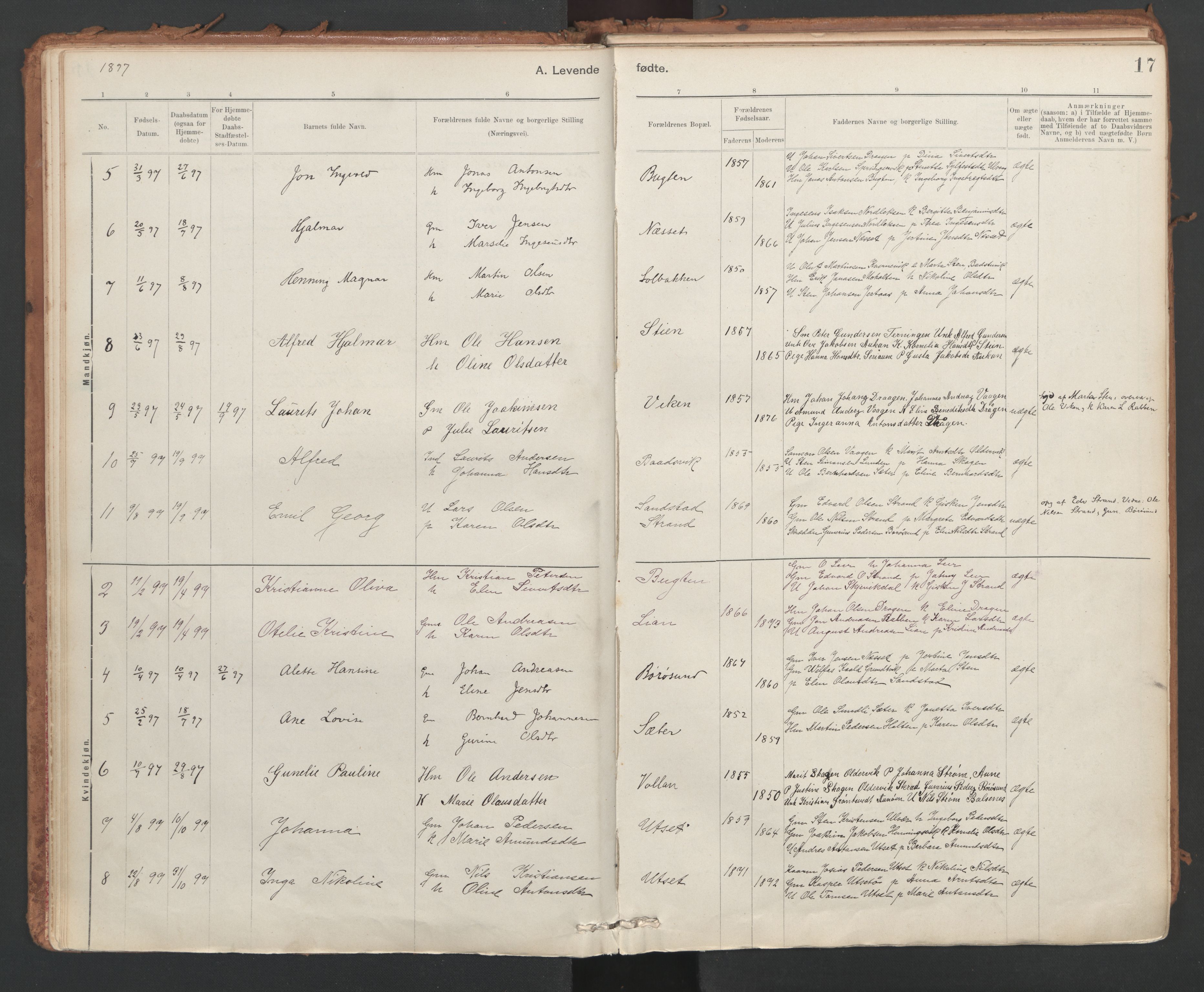 Ministerialprotokoller, klokkerbøker og fødselsregistre - Sør-Trøndelag, SAT/A-1456/639/L0572: Ministerialbok nr. 639A01, 1890-1920, s. 17