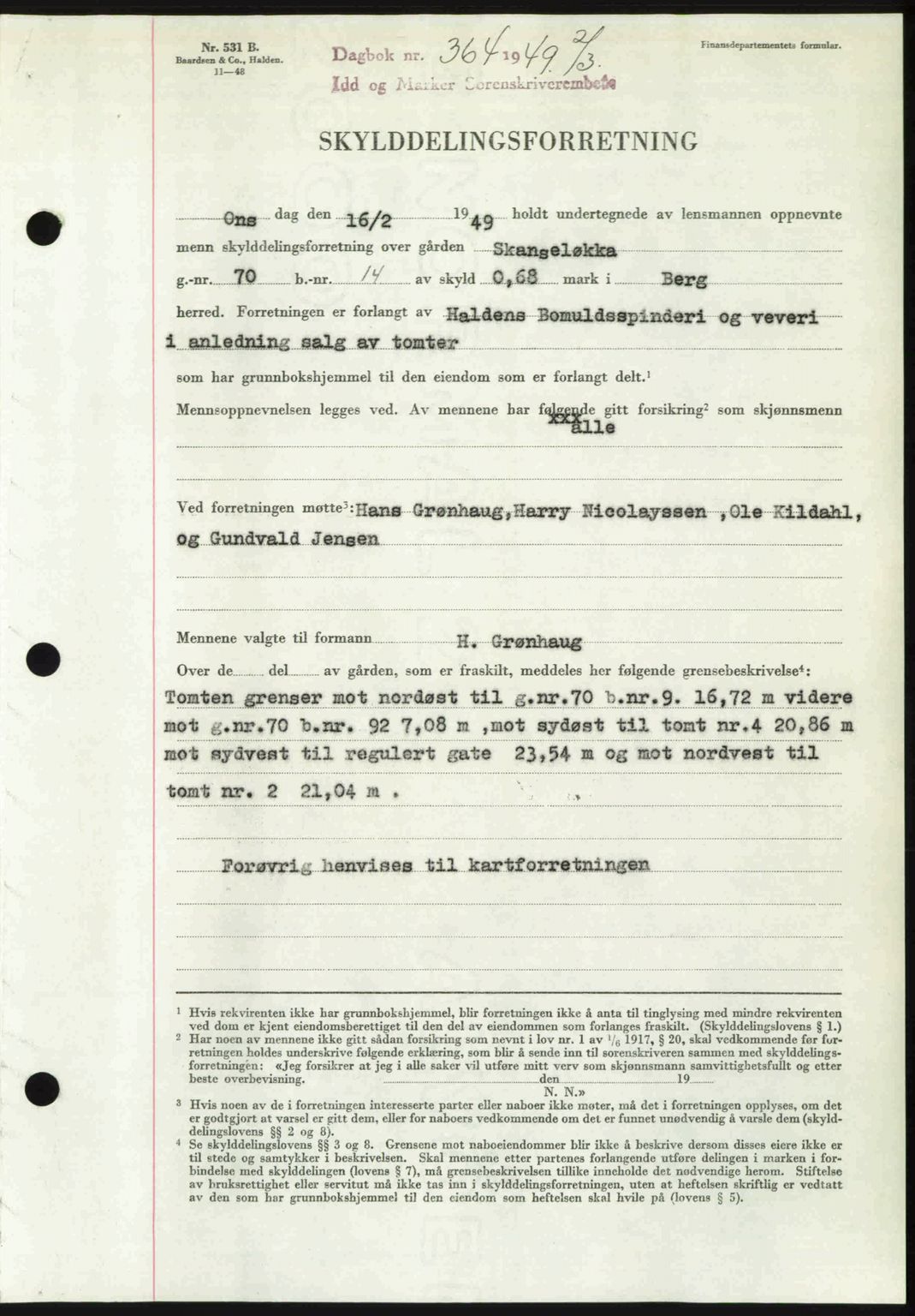 Idd og Marker sorenskriveri, SAO/A-10283/G/Gb/Gbb/L0011: Pantebok nr. A11, 1948-1949, Dagboknr: 364/1949