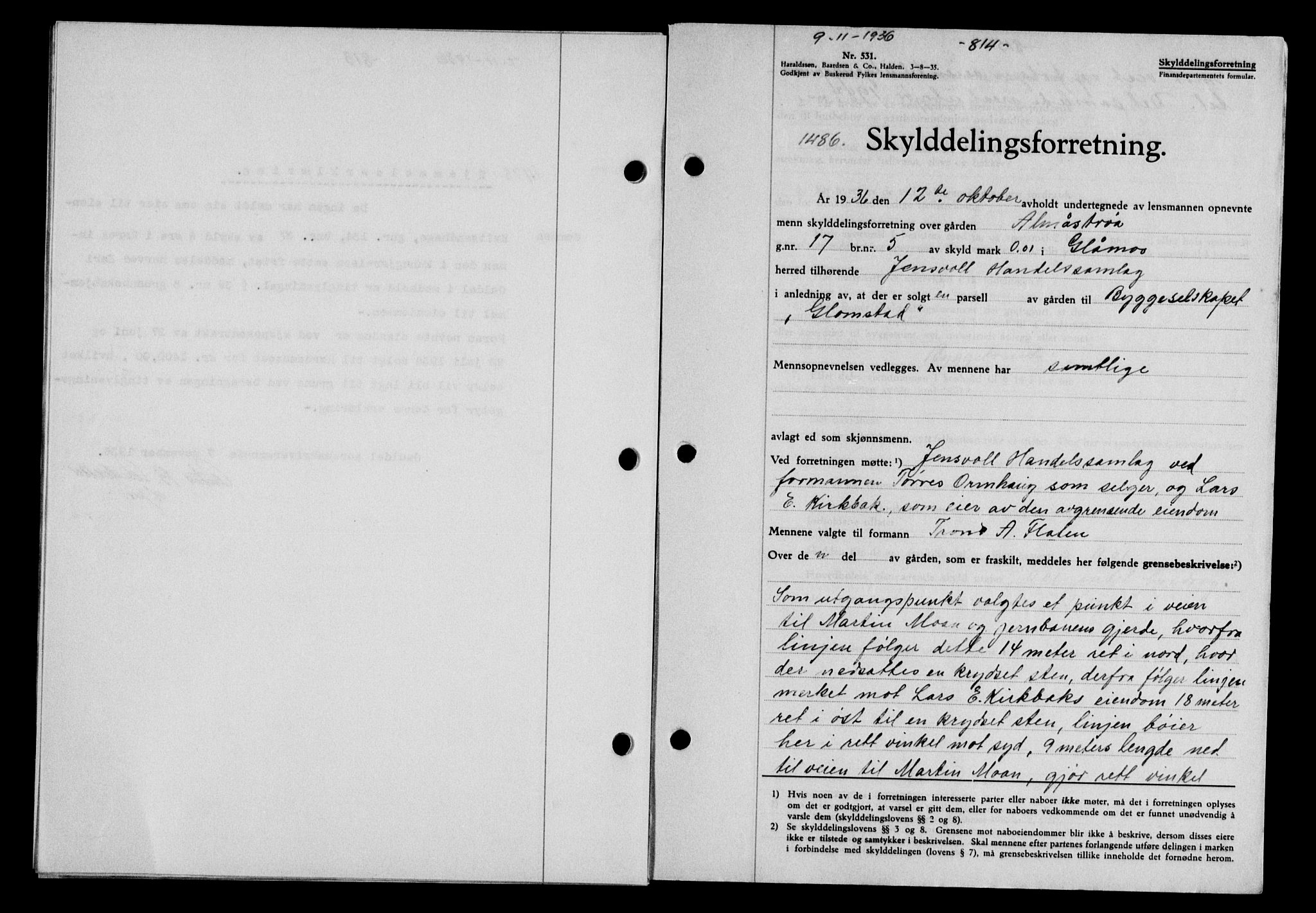 Gauldal sorenskriveri, SAT/A-0014/1/2/2C/L0046: Pantebok nr. 49-50, 1936-1937, Dagboknr: 1486/1936