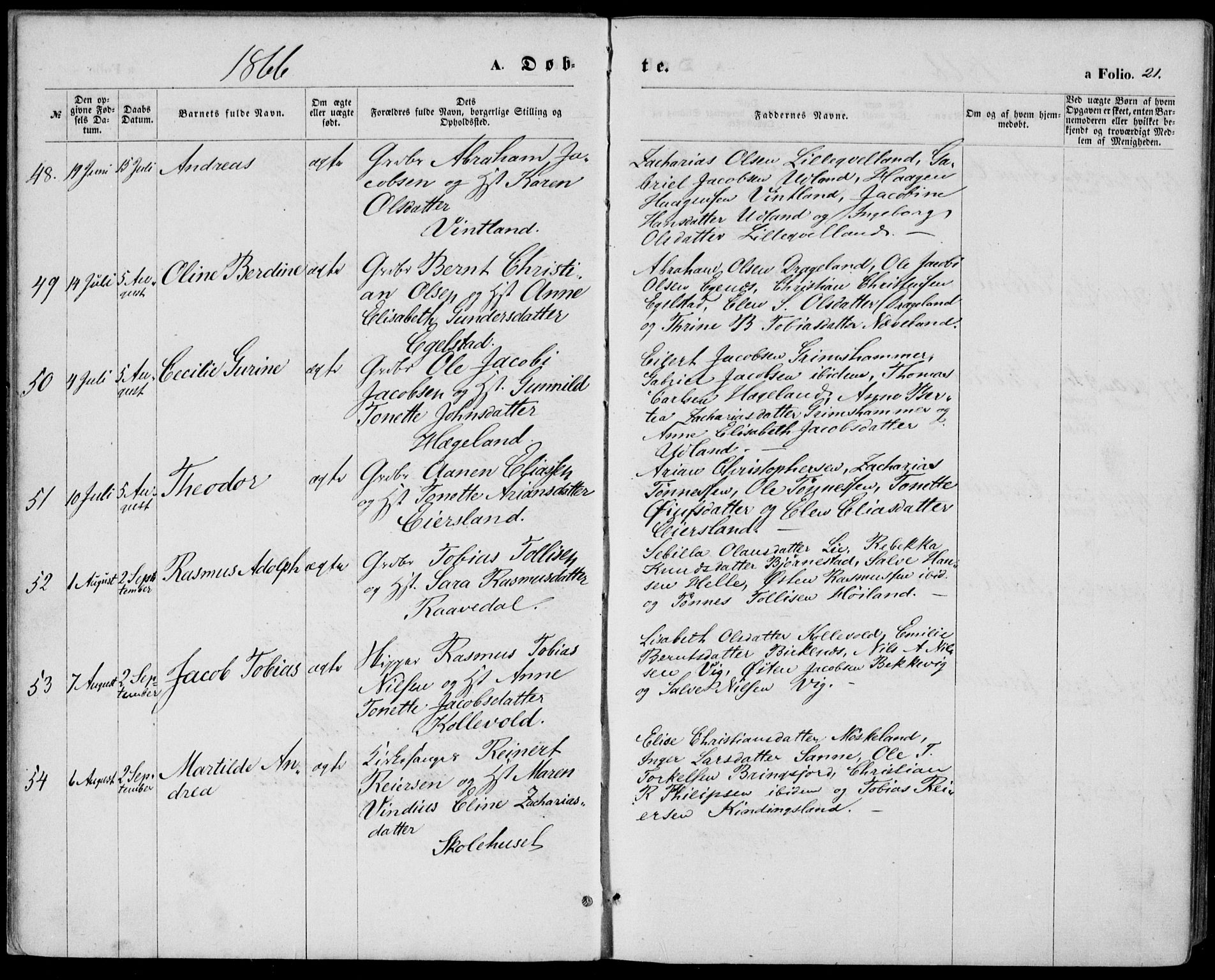 Lyngdal sokneprestkontor, AV/SAK-1111-0029/F/Fa/Fac/L0010: Ministerialbok nr. A 10, 1865-1878, s. 21
