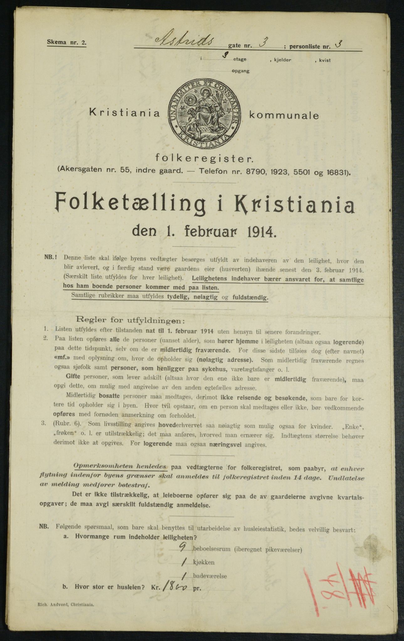 OBA, Kommunal folketelling 1.2.1914 for Kristiania, 1914, s. 17306