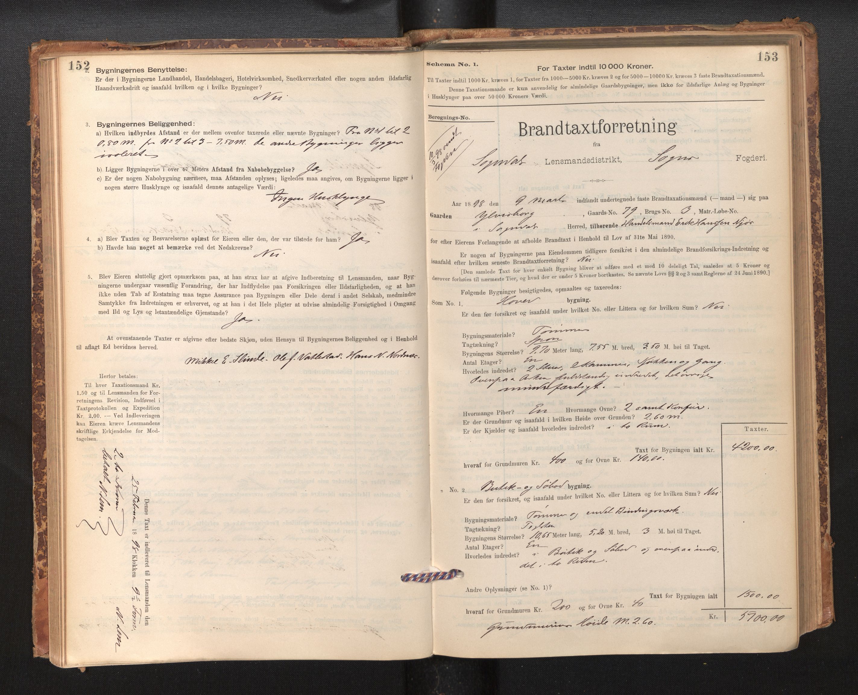 Lensmannen i Sogndal, SAB/A-29901/0012/L0008: Branntakstprotokoll, skjematakst, 1895-1906, s. 152-153