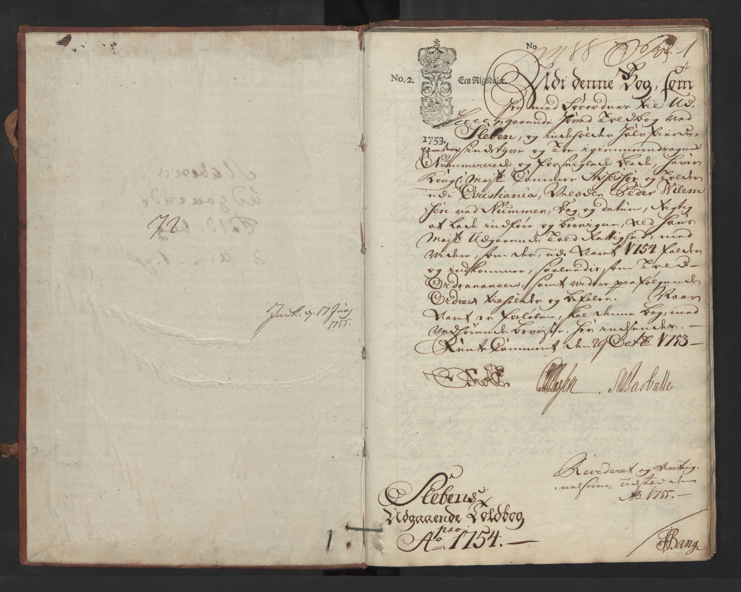 Generaltollkammeret, tollregnskaper, AV/RA-EA-5490/R06/L0032/0002: Tollregnskaper Kristiania / Utgående hovedtollbok Slependen, 1754