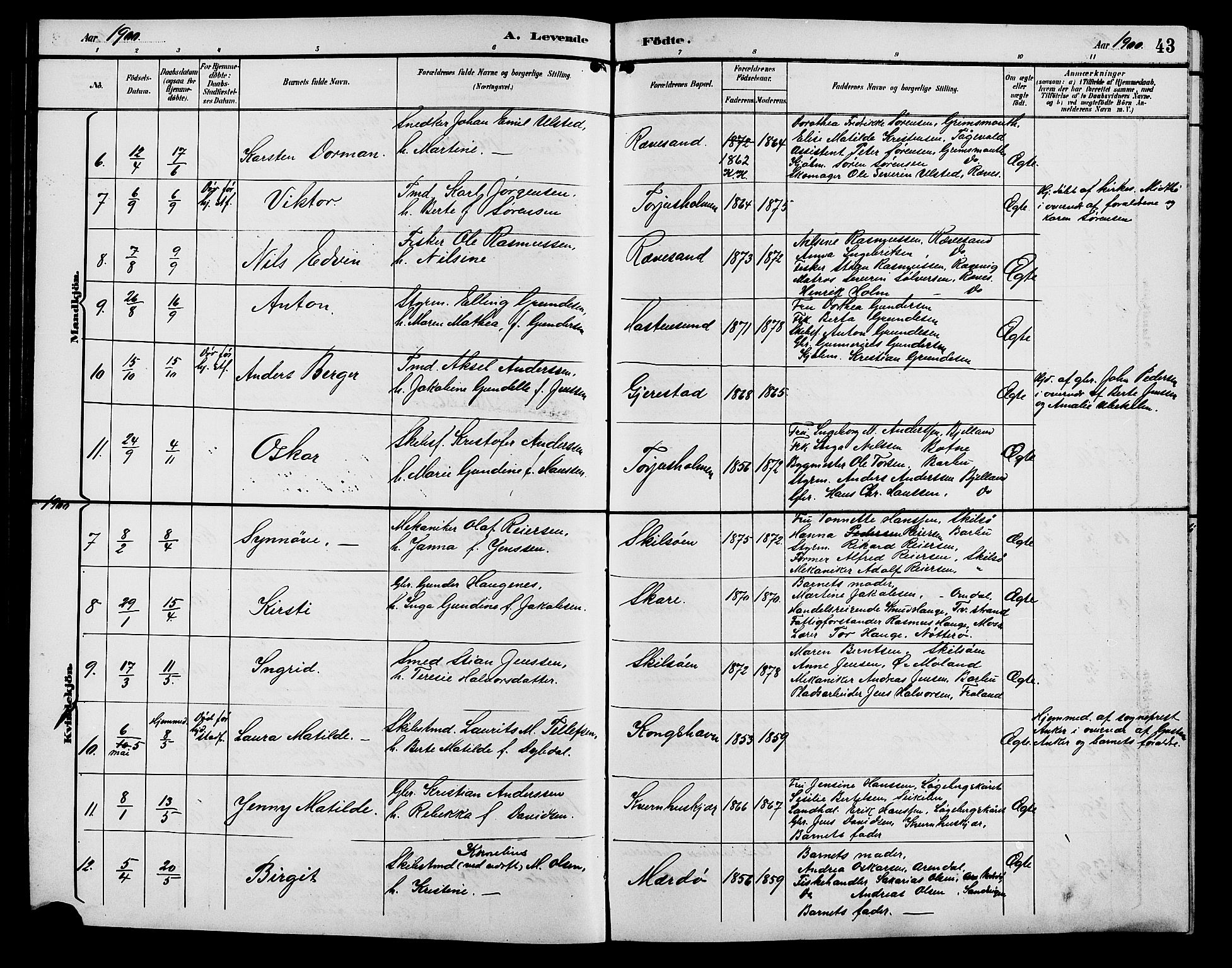 Tromøy sokneprestkontor, AV/SAK-1111-0041/F/Fb/L0006: Klokkerbok nr. B 6, 1892-1907, s. 43