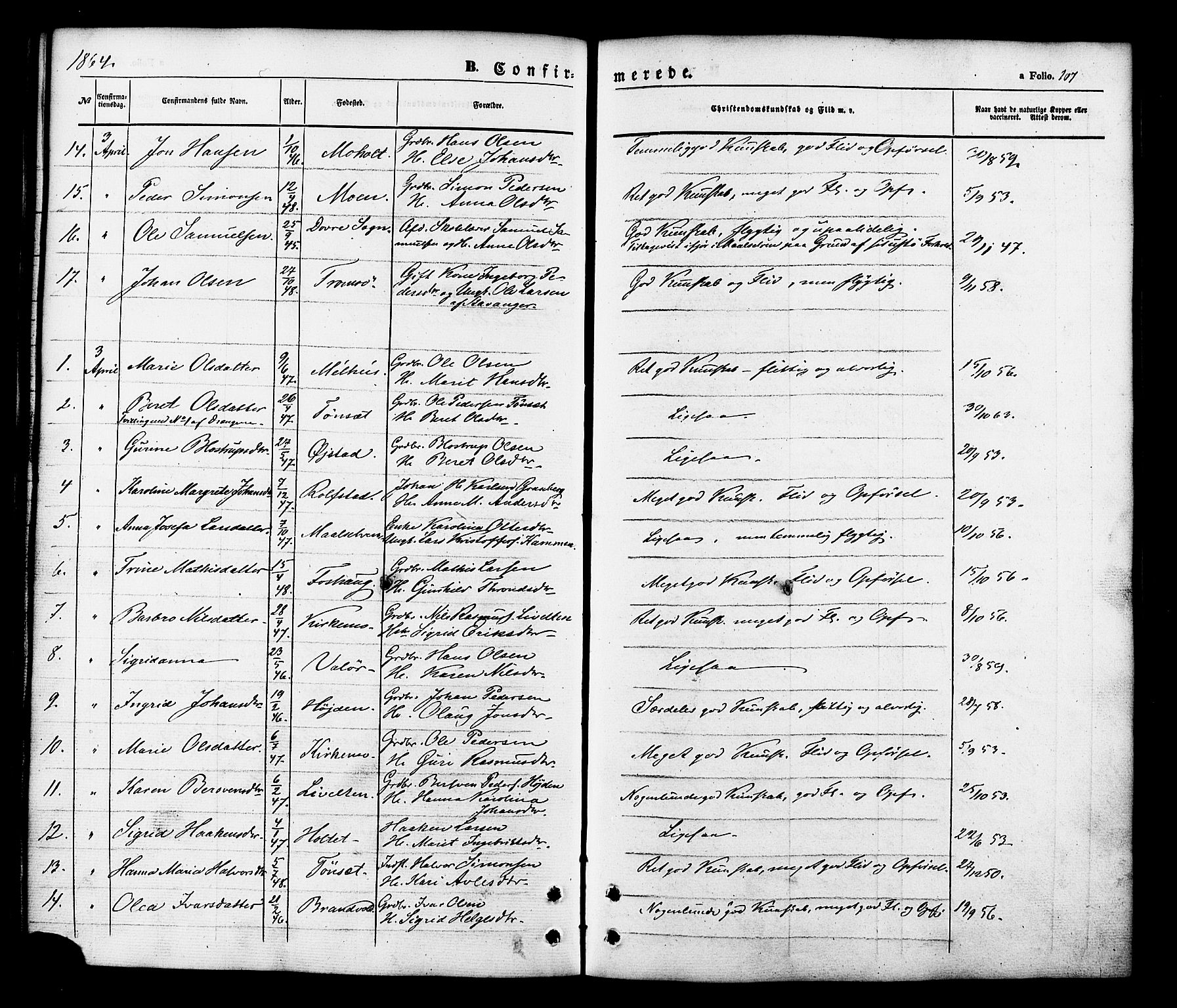 Målselv sokneprestembete, AV/SATØ-S-1311/G/Ga/Gaa/L0008kirke: Ministerialbok nr. 8, 1851-1877, s. 107