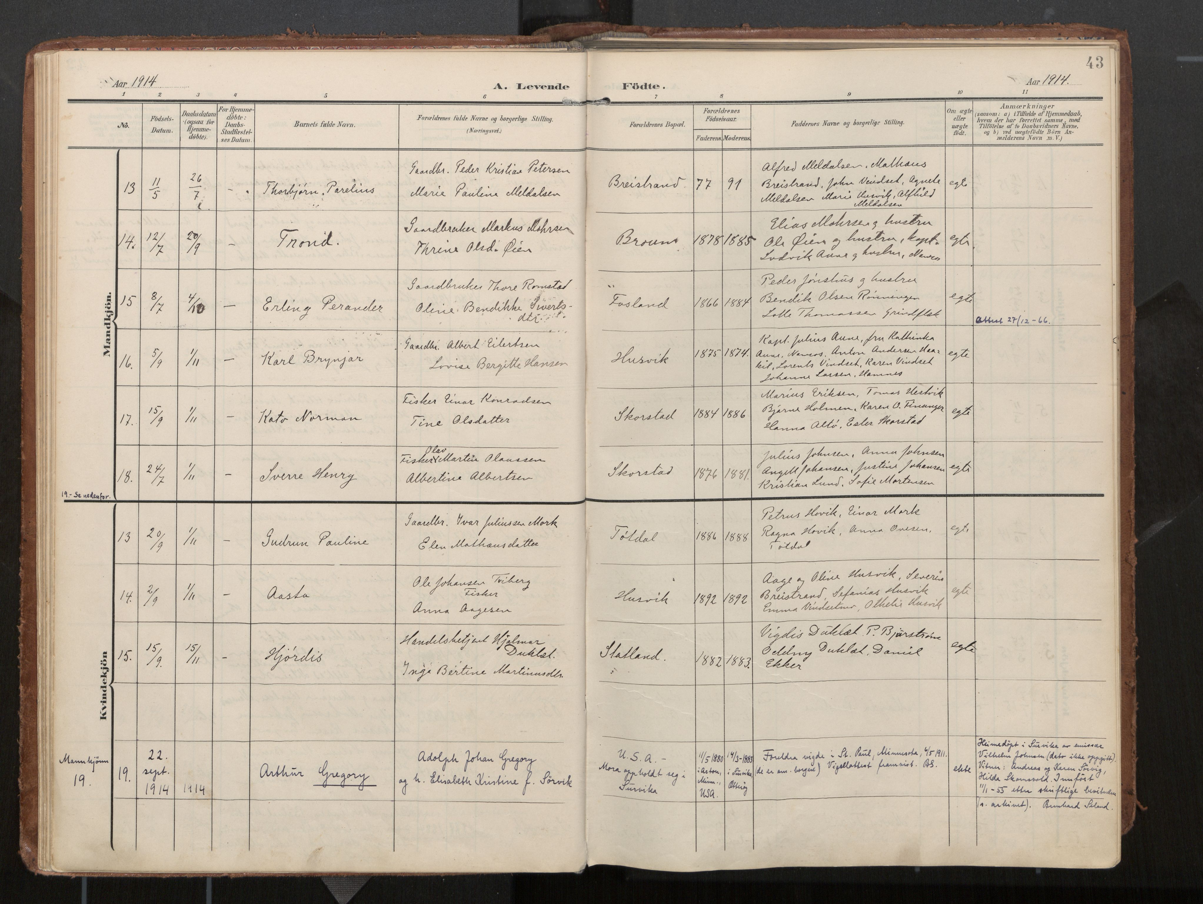 Ministerialprotokoller, klokkerbøker og fødselsregistre - Nord-Trøndelag, AV/SAT-A-1458/774/L0629: Ministerialbok, 1904-1926, s. 43