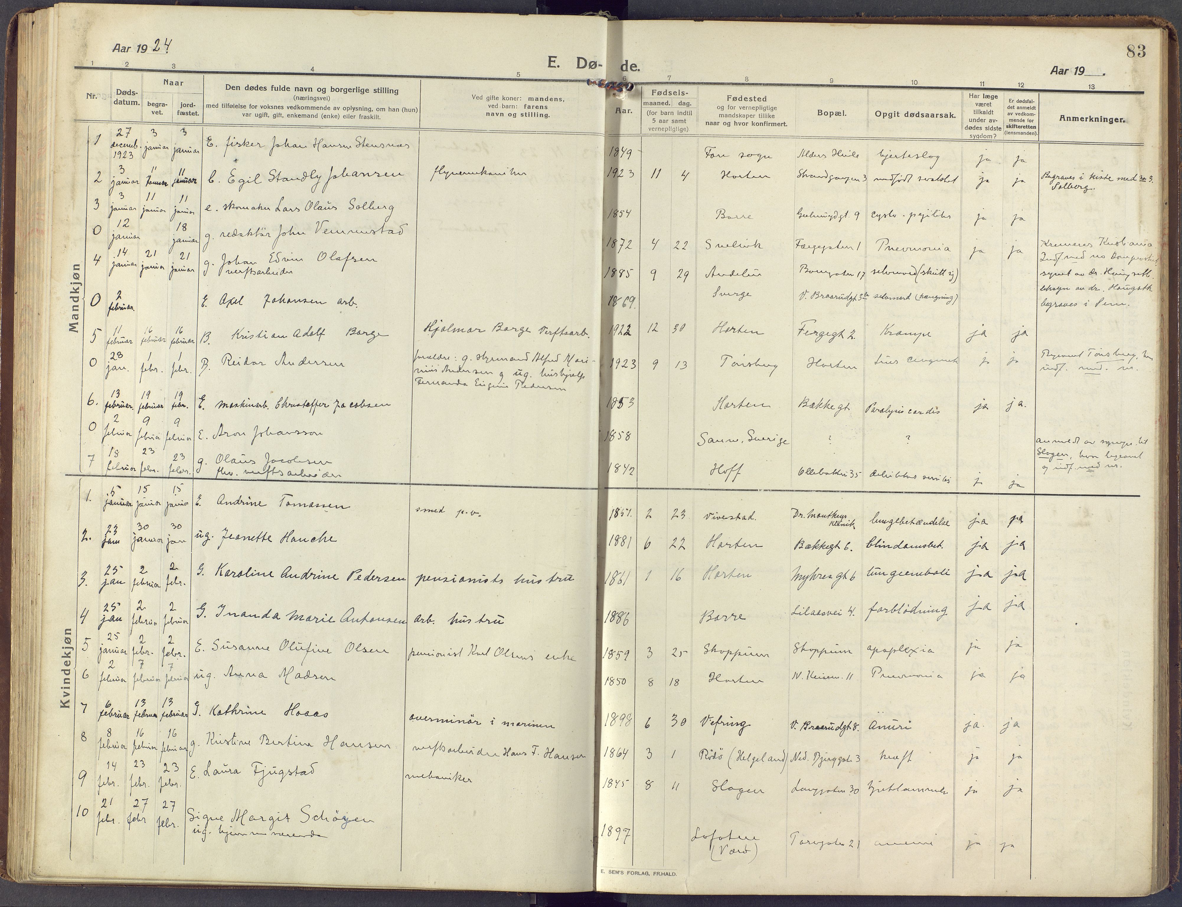 Horten kirkebøker, AV/SAKO-A-348/F/Fa/L0007: Ministerialbok nr. 7, 1913-1926, s. 83