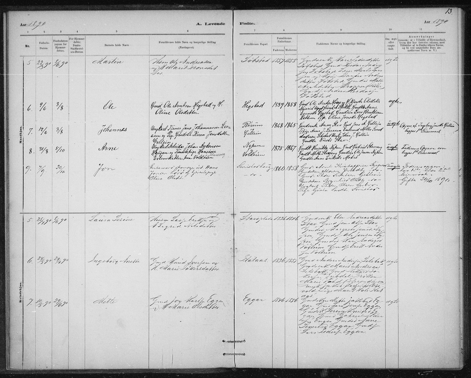 Ministerialprotokoller, klokkerbøker og fødselsregistre - Sør-Trøndelag, AV/SAT-A-1456/613/L0392: Ministerialbok nr. 613A01, 1887-1906, s. 13
