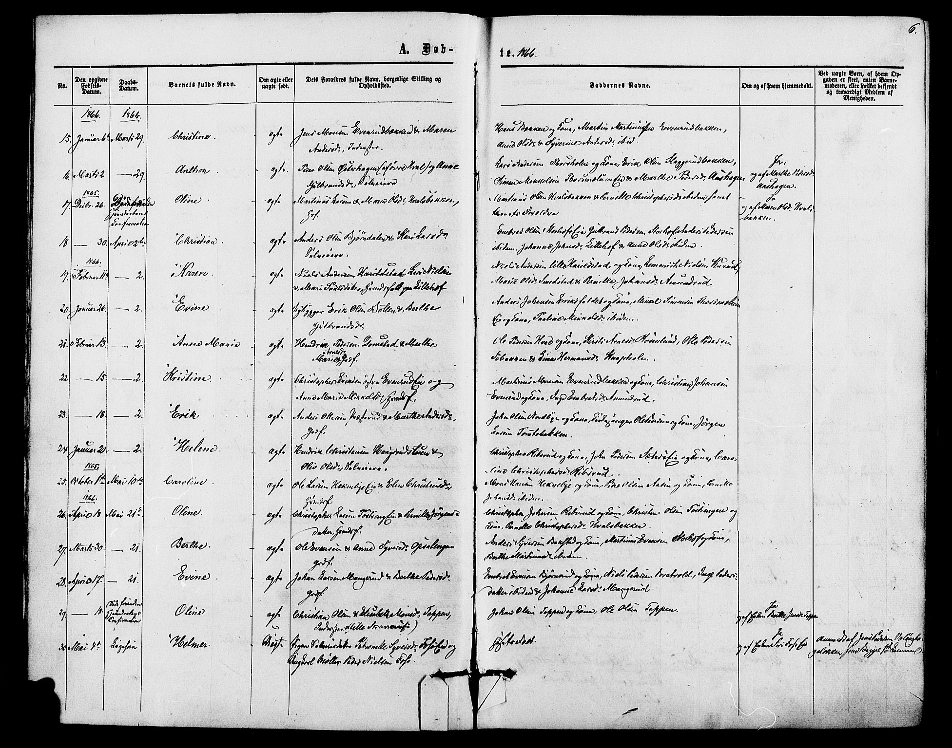 Romedal prestekontor, AV/SAH-PREST-004/K/L0006: Ministerialbok nr. 6, 1866-1886, s. 6