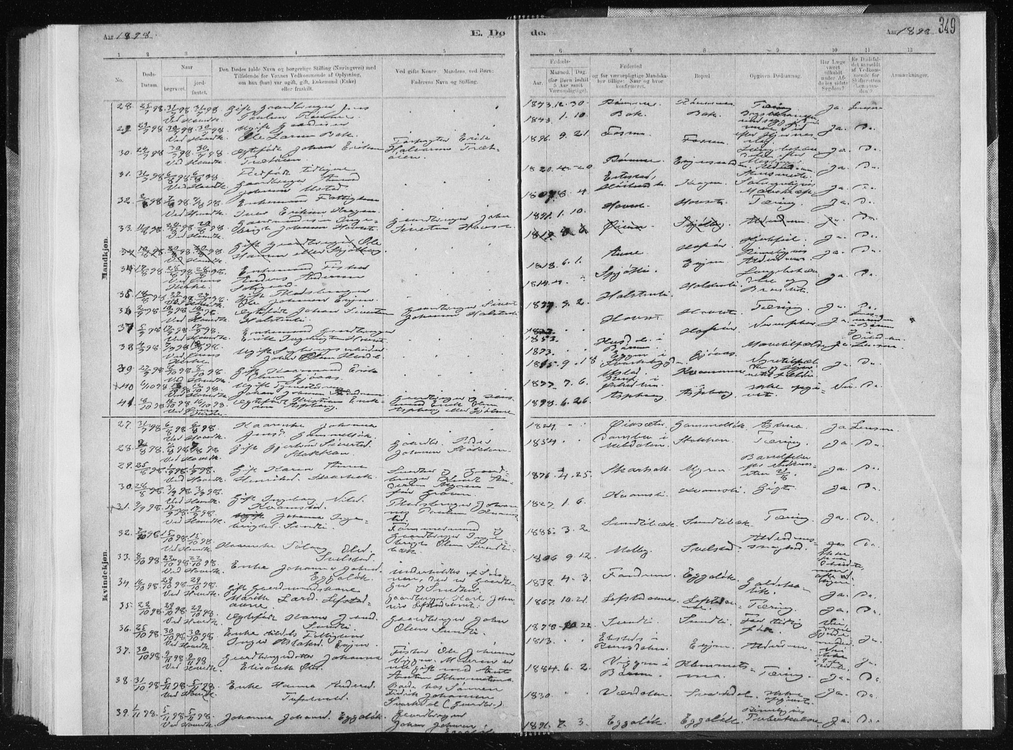 Ministerialprotokoller, klokkerbøker og fødselsregistre - Sør-Trøndelag, SAT/A-1456/668/L0818: Klokkerbok nr. 668C07, 1885-1898, s. 349