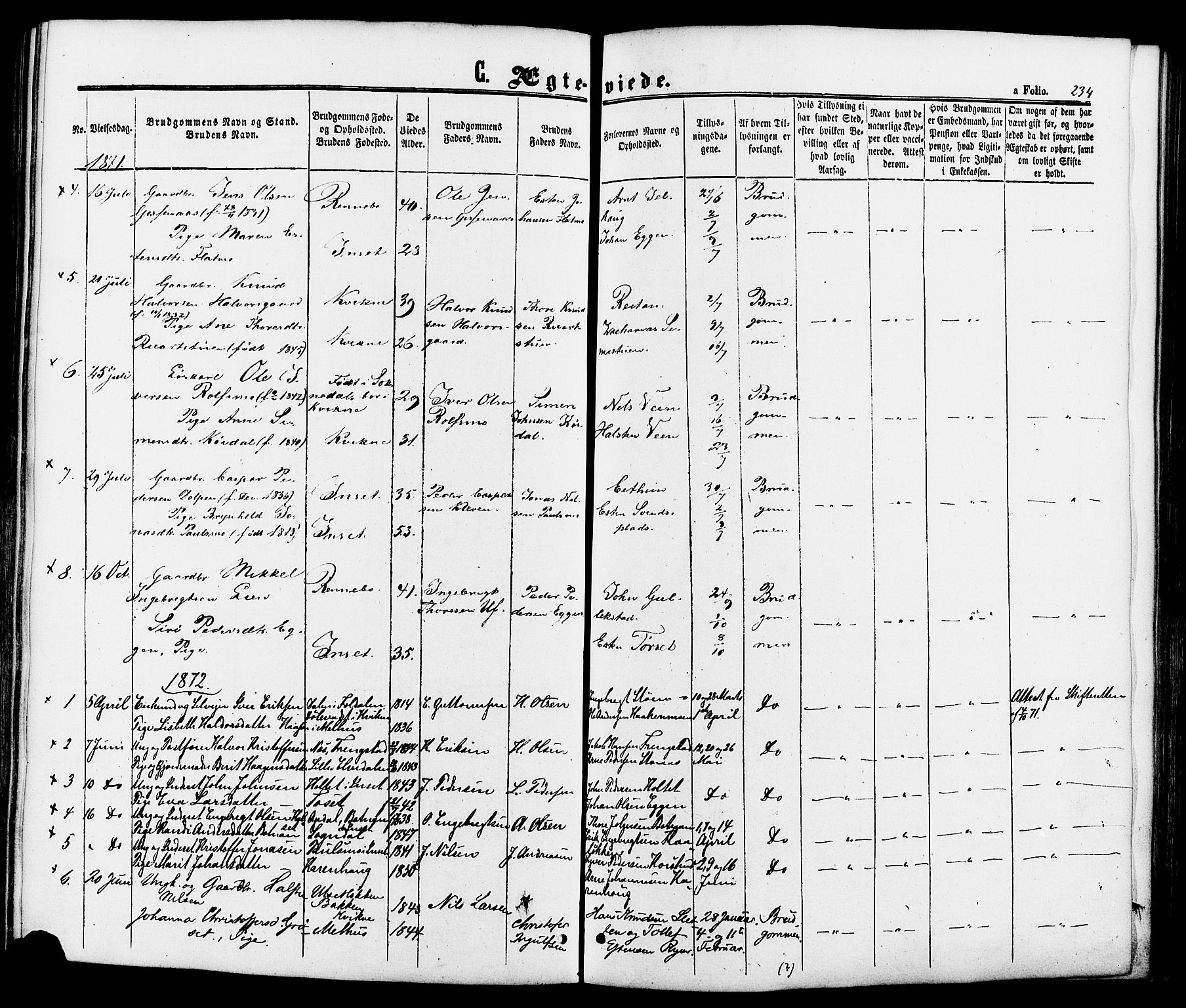 Kvikne prestekontor, AV/SAH-PREST-064/H/Ha/Haa/L0006: Ministerialbok nr. 6, 1863-1886, s. 234