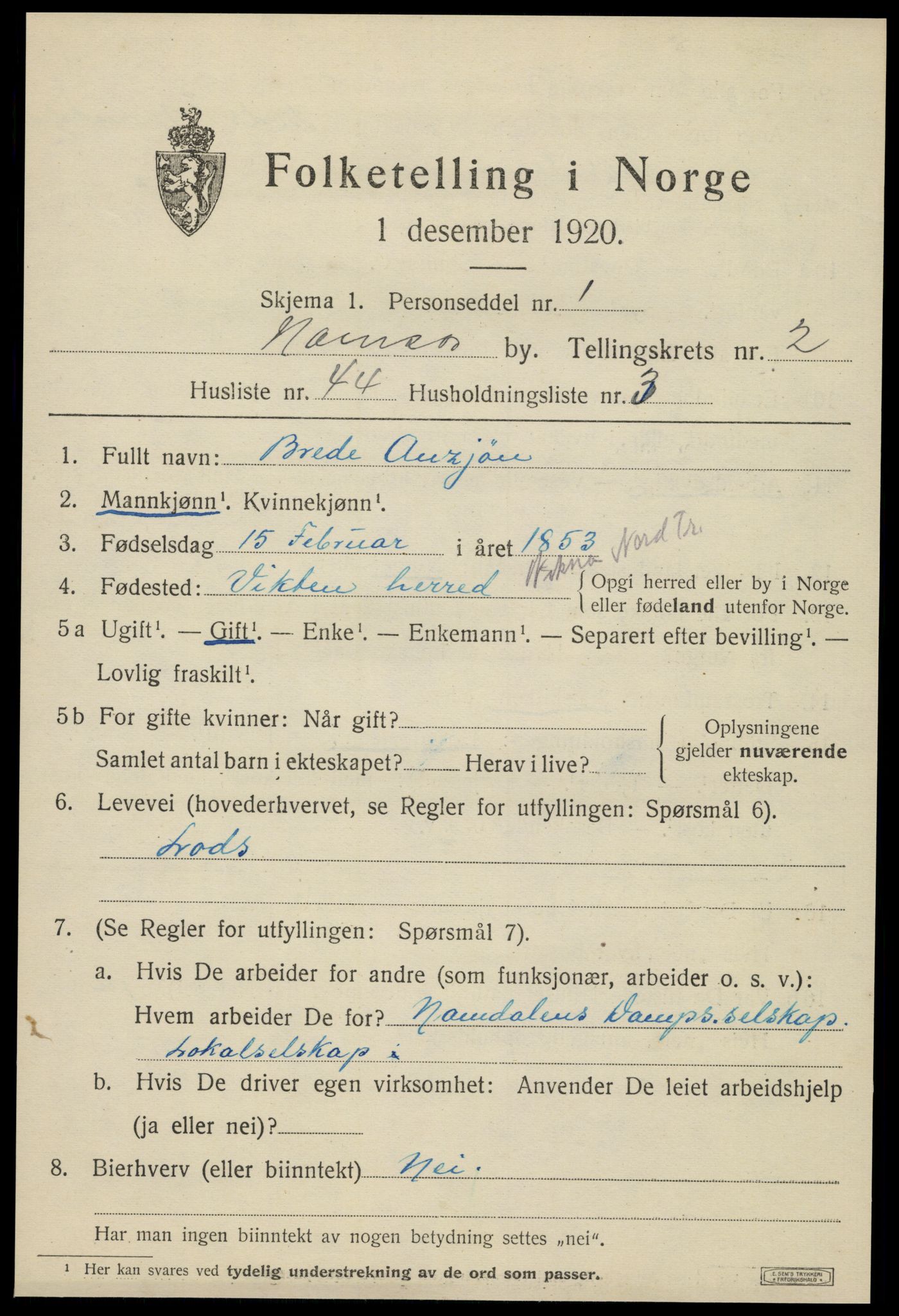 SAT, Folketelling 1920 for 1703 Namsos ladested, 1920, s. 3725