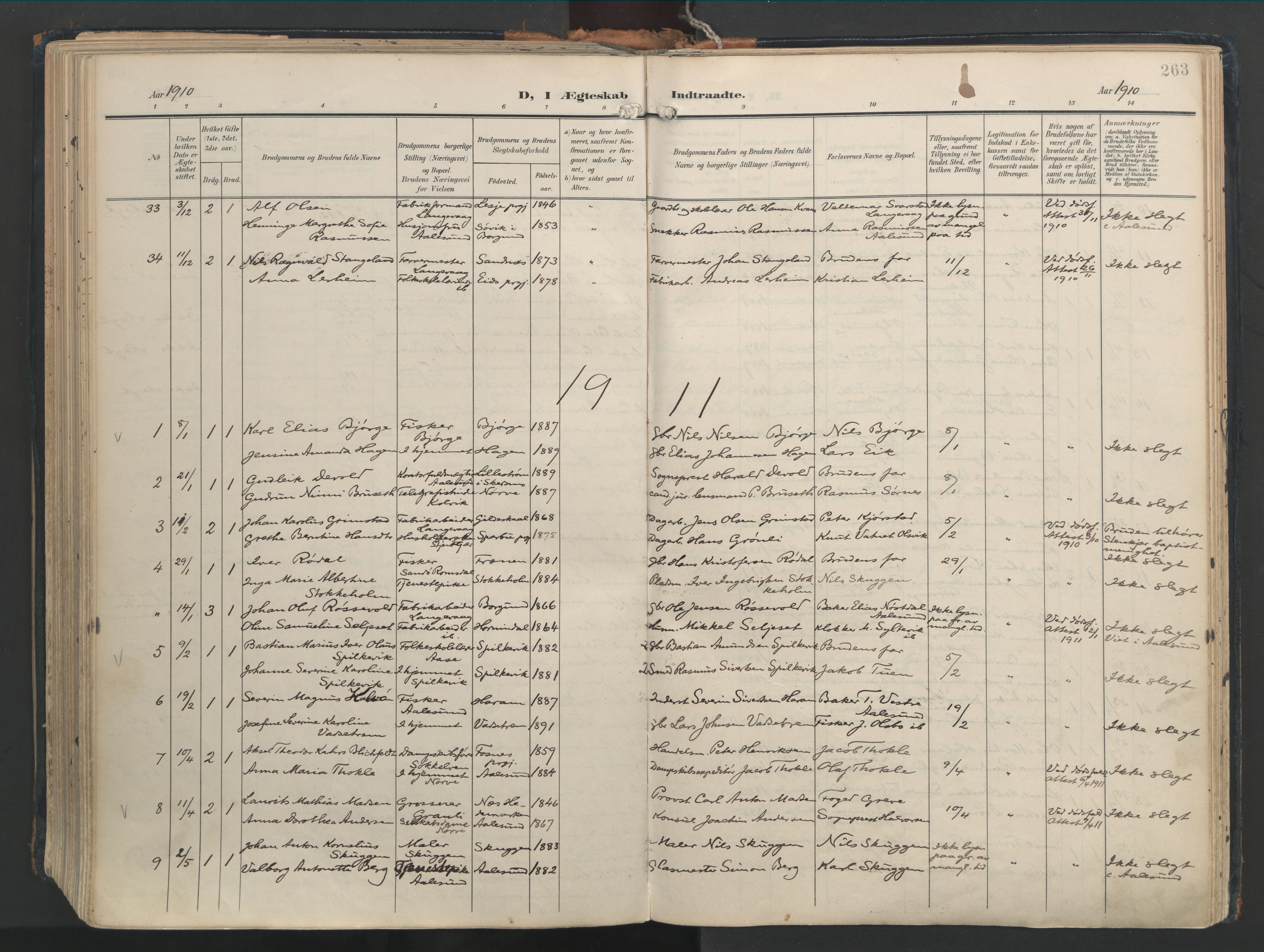 Ministerialprotokoller, klokkerbøker og fødselsregistre - Møre og Romsdal, SAT/A-1454/528/L0411: Ministerialbok nr. 528A20, 1907-1920, s. 263