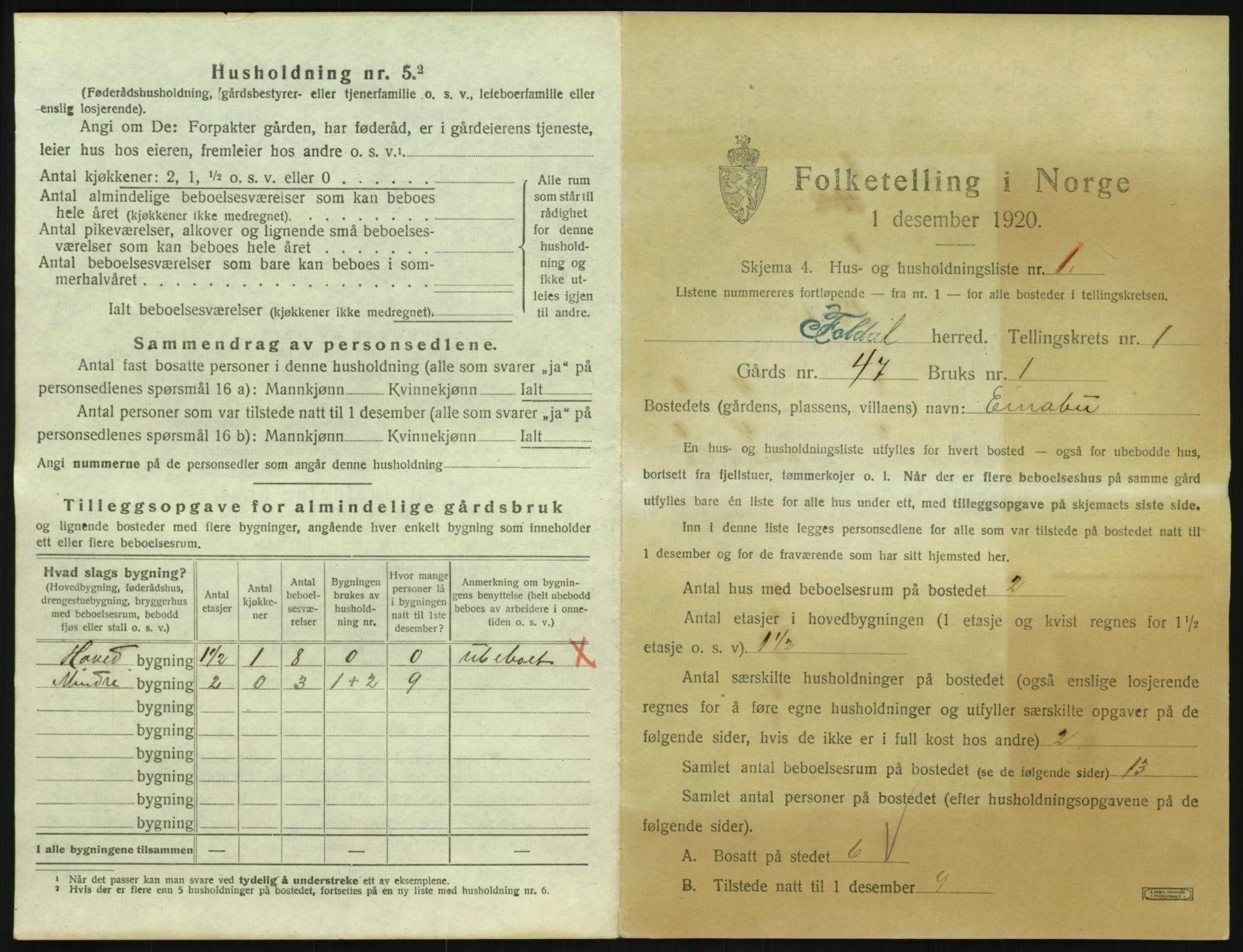 SAH, Folketelling 1920 for 0439 Folldal herred, 1920, s. 43