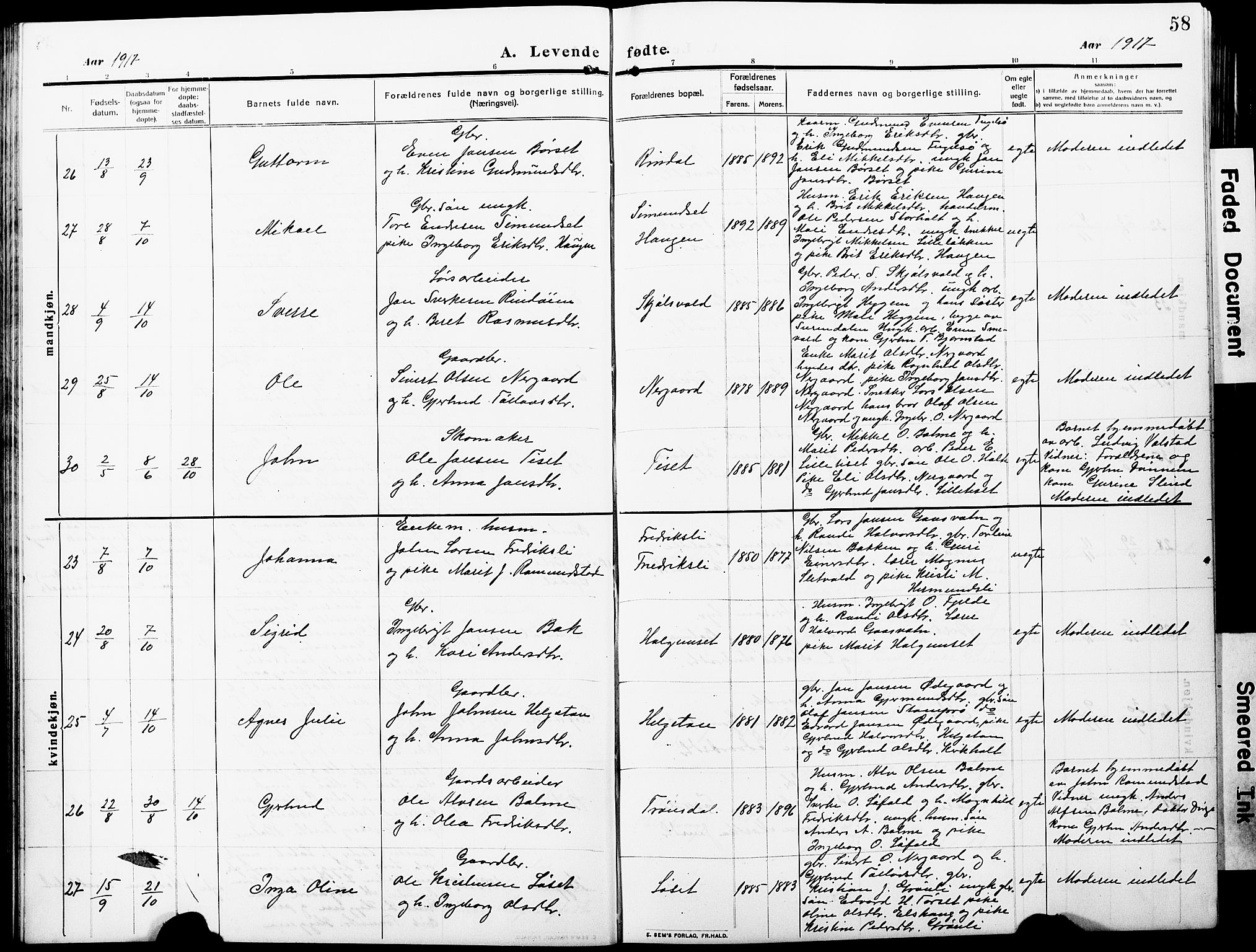 Ministerialprotokoller, klokkerbøker og fødselsregistre - Møre og Romsdal, AV/SAT-A-1454/598/L1079: Klokkerbok nr. 598C04, 1909-1927, s. 58