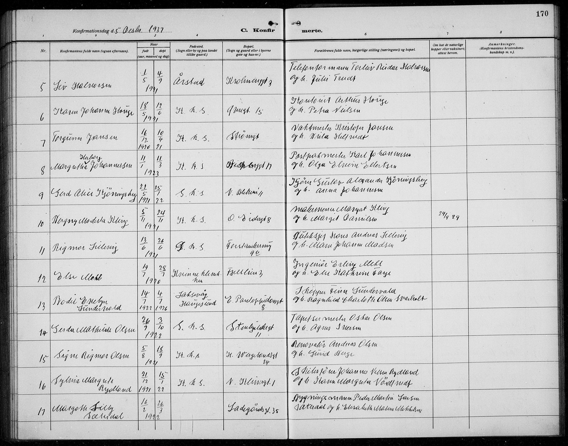 Korskirken sokneprestembete, AV/SAB-A-76101/H/Hab: Klokkerbok nr. C 6, 1918-1941, s. 170