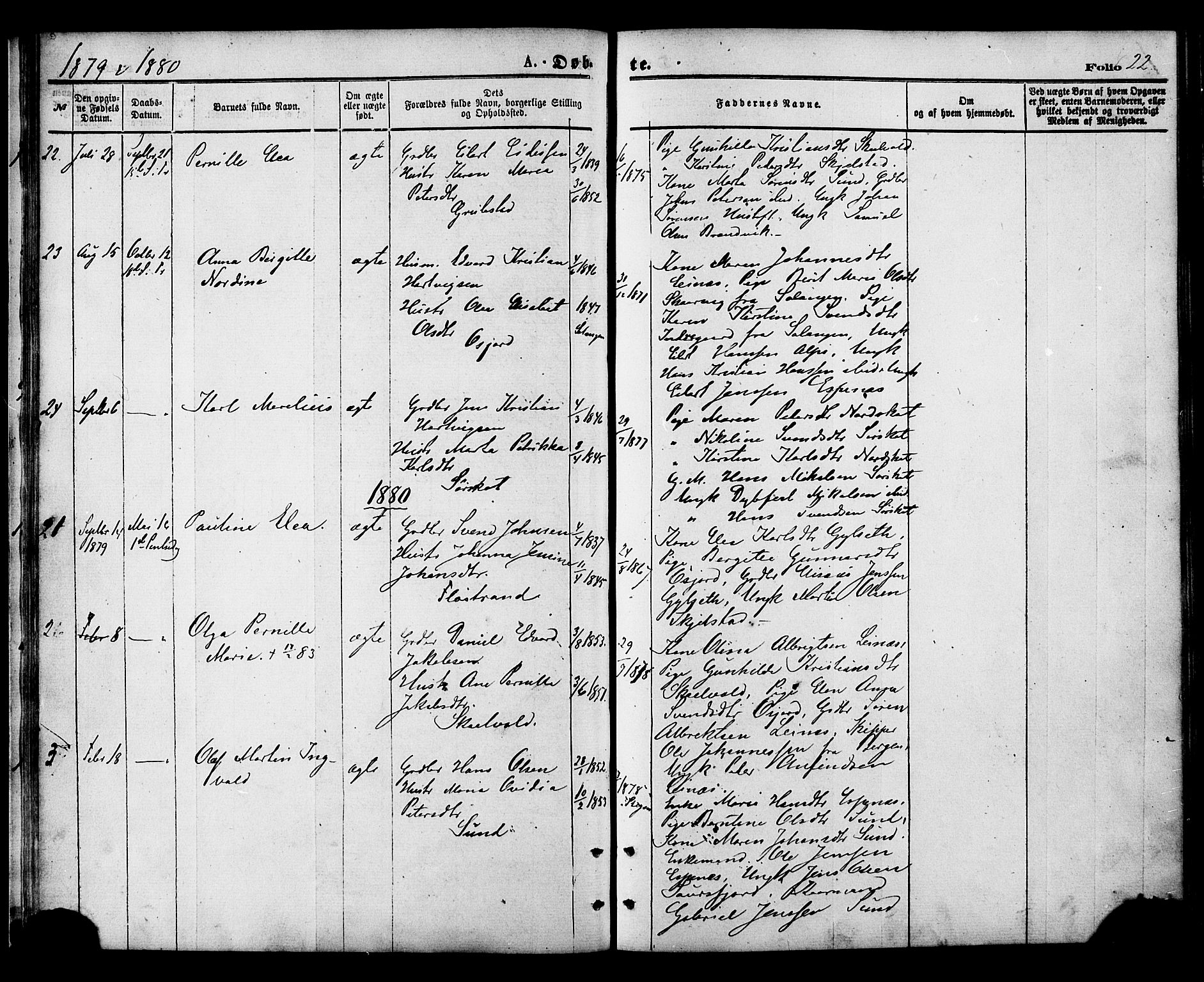 Ministerialprotokoller, klokkerbøker og fødselsregistre - Nordland, AV/SAT-A-1459/857/L0821: Ministerialbok nr. 857A01, 1875-1889, s. 22