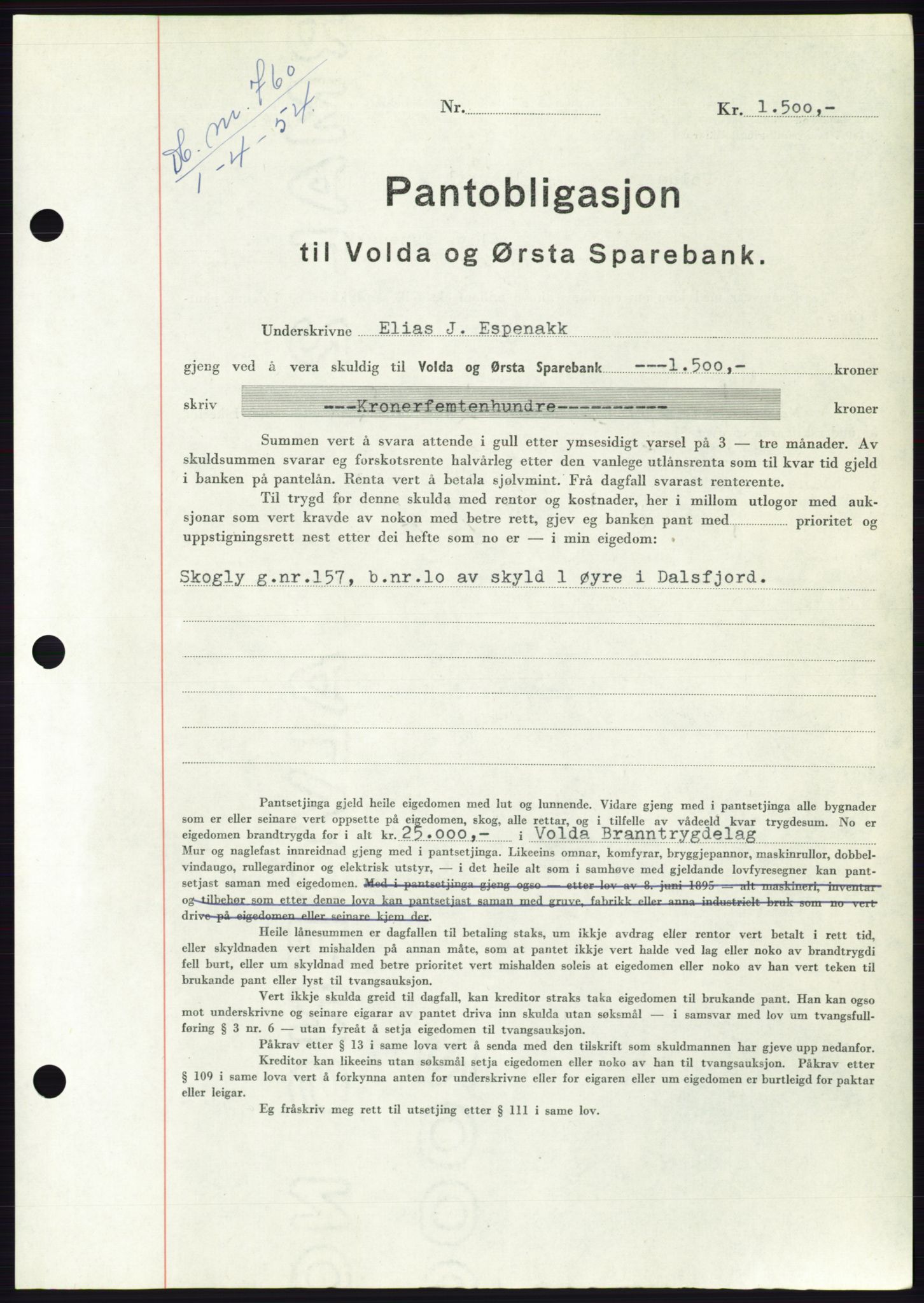 Søre Sunnmøre sorenskriveri, AV/SAT-A-4122/1/2/2C/L0124: Pantebok nr. 12B, 1953-1954, Dagboknr: 760/1954