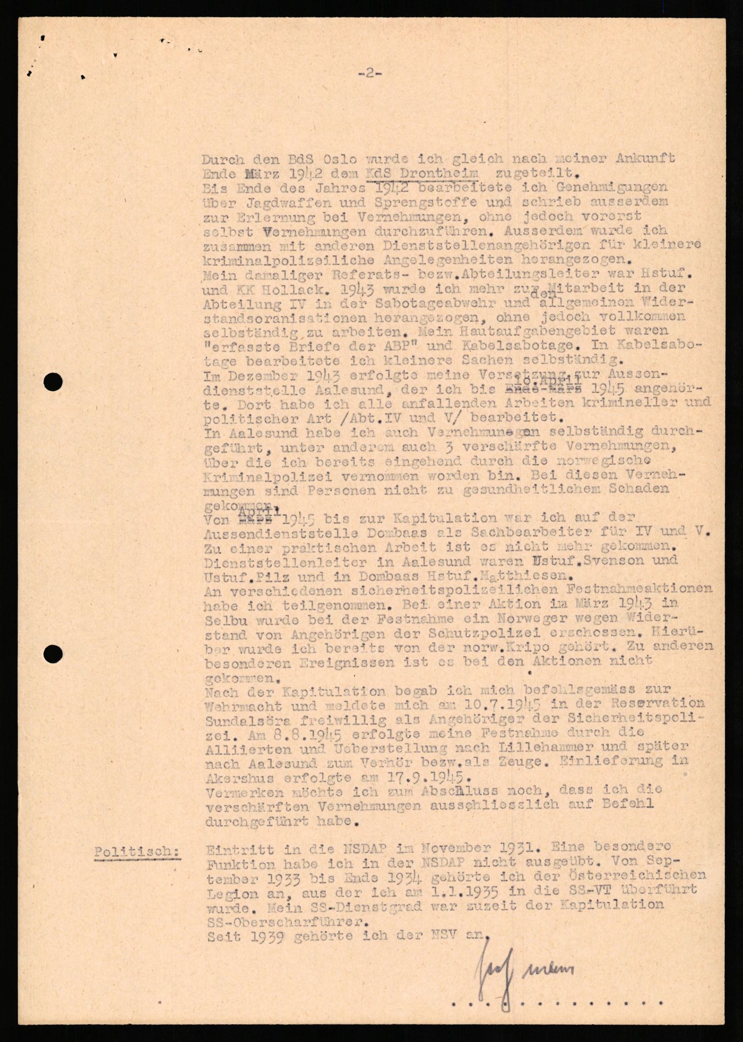 Forsvaret, Forsvarets overkommando II, AV/RA-RAFA-3915/D/Db/L0030: CI Questionaires. Tyske okkupasjonsstyrker i Norge. Tyskere., 1945-1946, s. 177