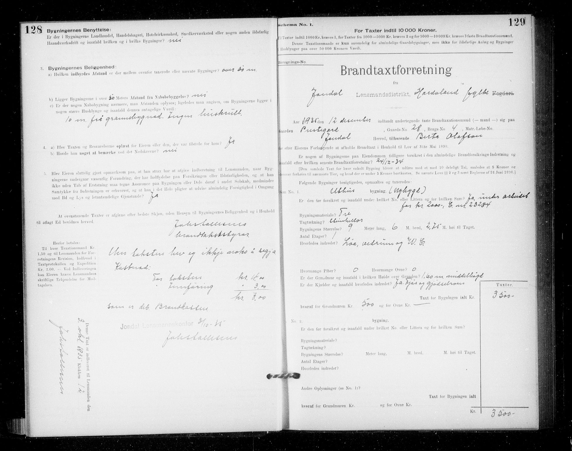 Lensmannen i Jondal, AV/SAB-A-33101/0012/L0005: Branntakstprotokoll, skjematakst, 1894-1951, s. 128-129