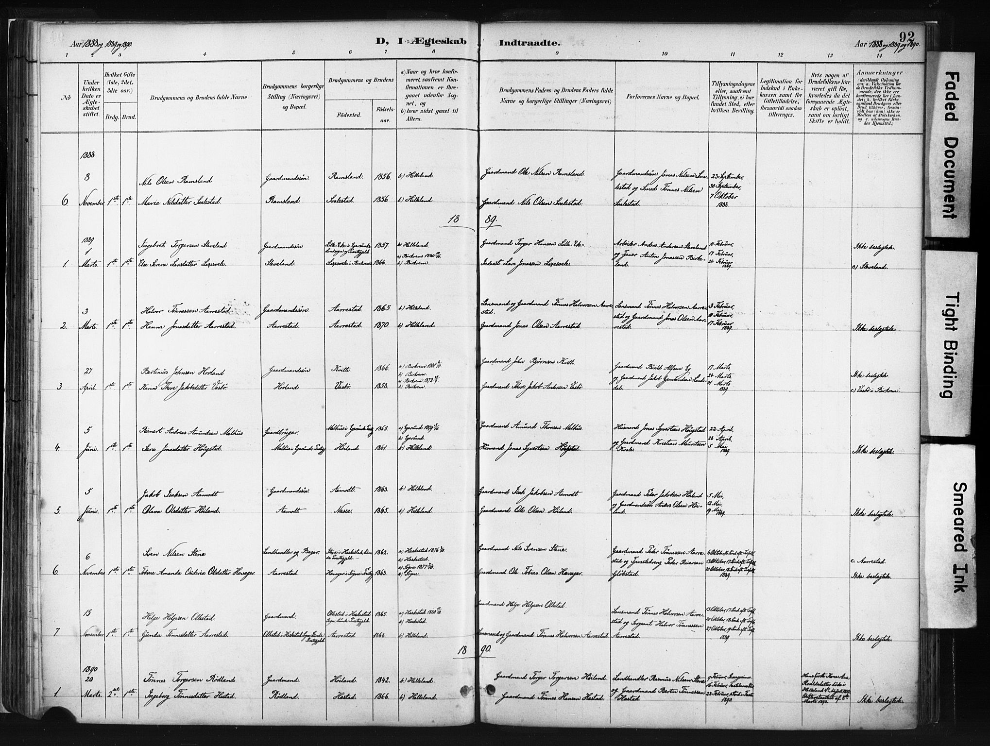 Helleland sokneprestkontor, AV/SAST-A-101810: Ministerialbok nr. A 8, 1887-1907, s. 92