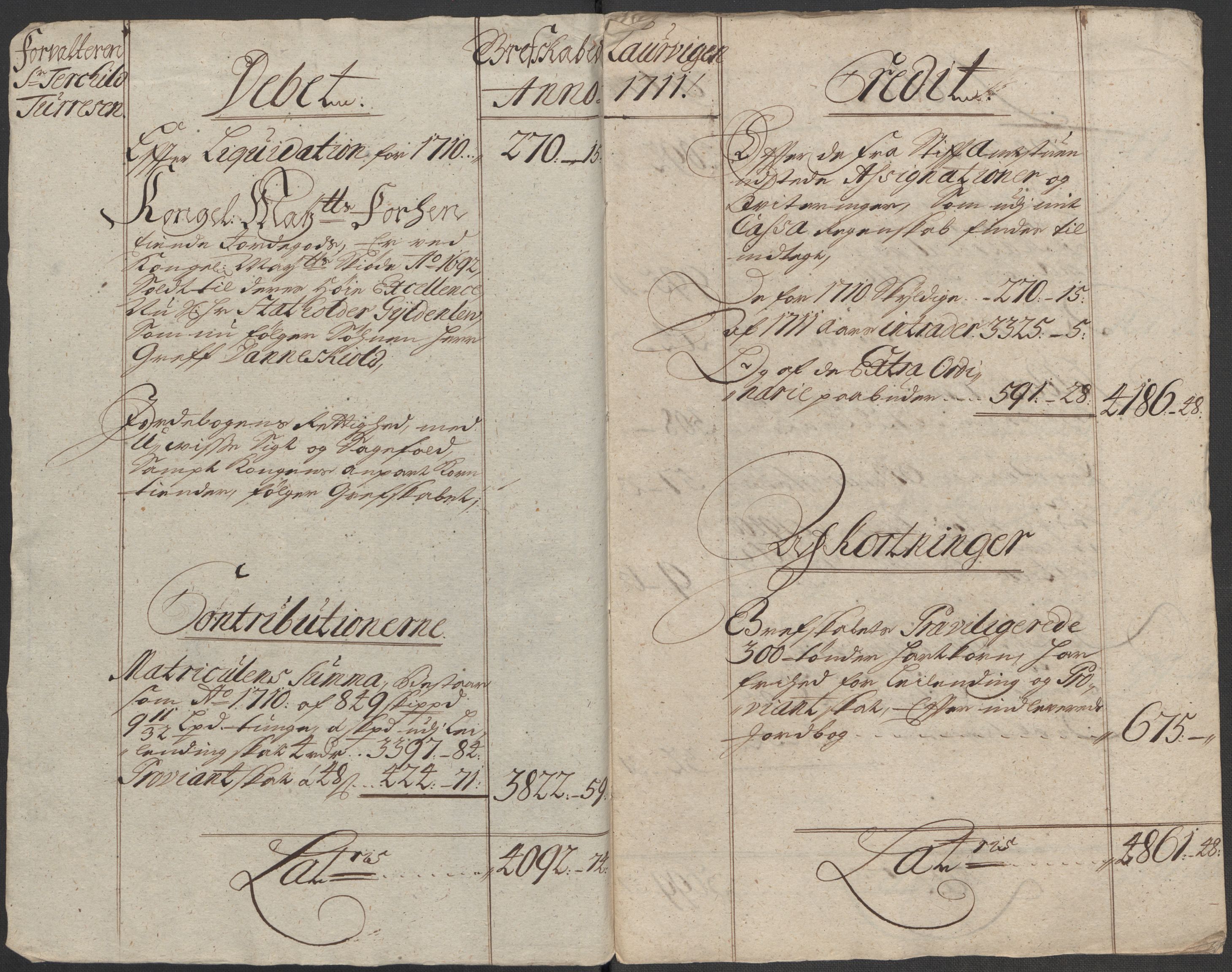 Rentekammeret inntil 1814, Reviderte regnskaper, Fogderegnskap, RA/EA-4092/R33/L1984: Fogderegnskap Larvik grevskap, 1712, s. 20