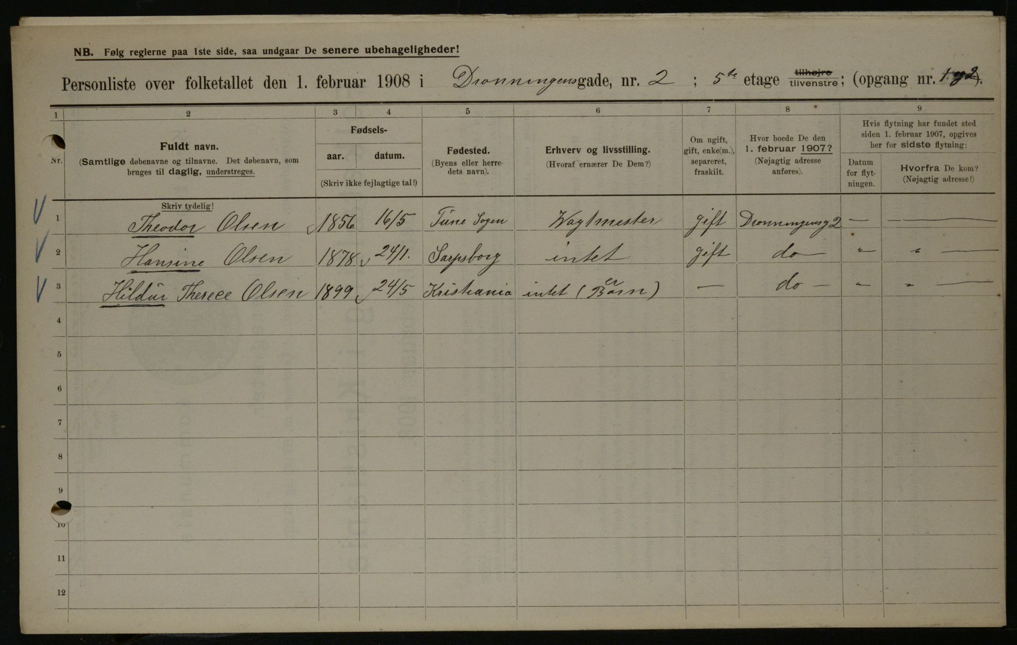 OBA, Kommunal folketelling 1.2.1908 for Kristiania kjøpstad, 1908, s. 15960