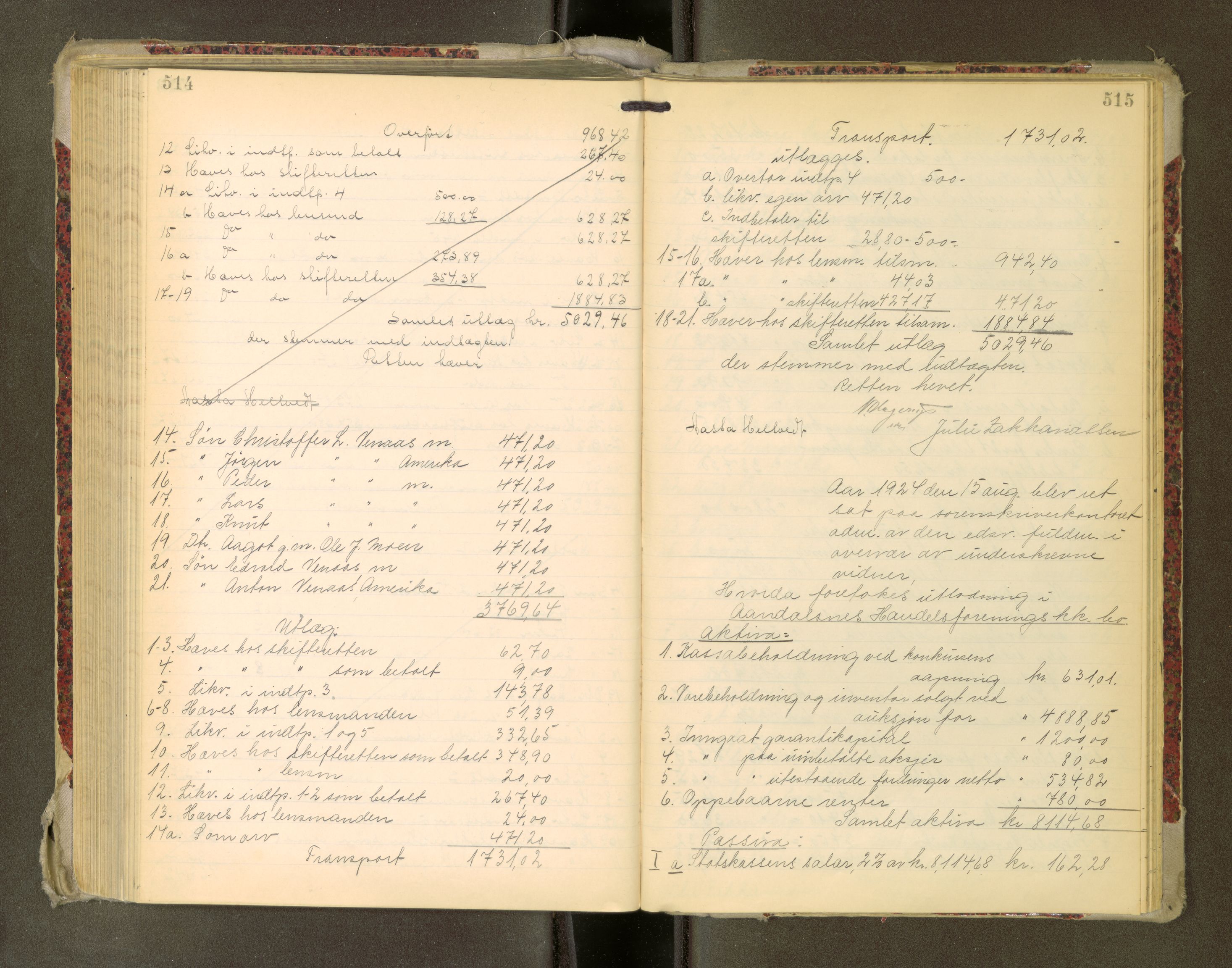 Romsdal sorenskriveri, AV/SAT-A-4149/1/3/3A/L0022: Skifteutlodnings Protokoll, 1920-1924, s. 514-515