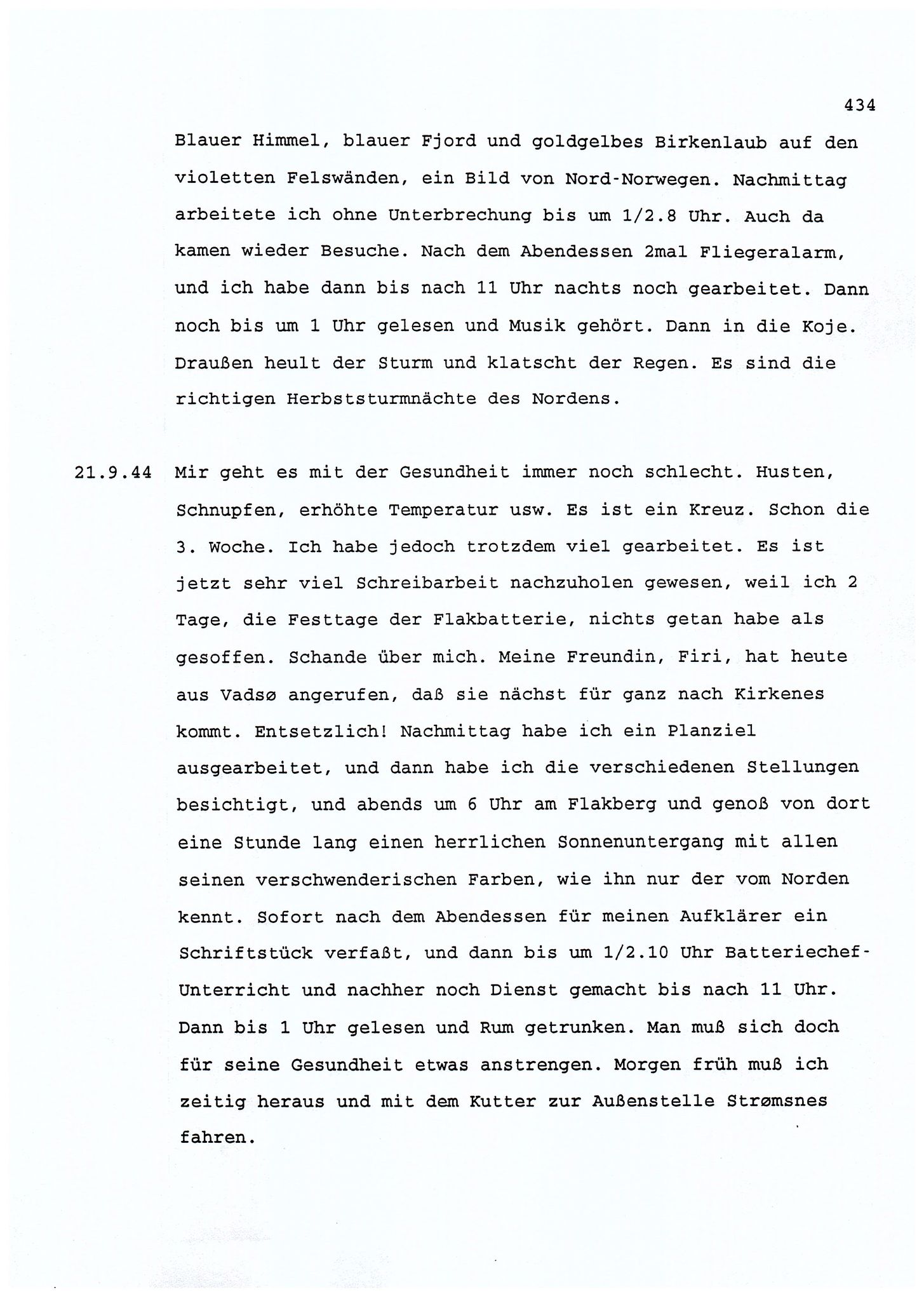 Dagbokopptegnelser av en tysk marineoffiser stasjonert i Norge , FMFB/A-1160/F/L0001: Dagbokopptegnelser av en tysk marineoffiser stasjonert i Norge, 1941-1944, s. 434