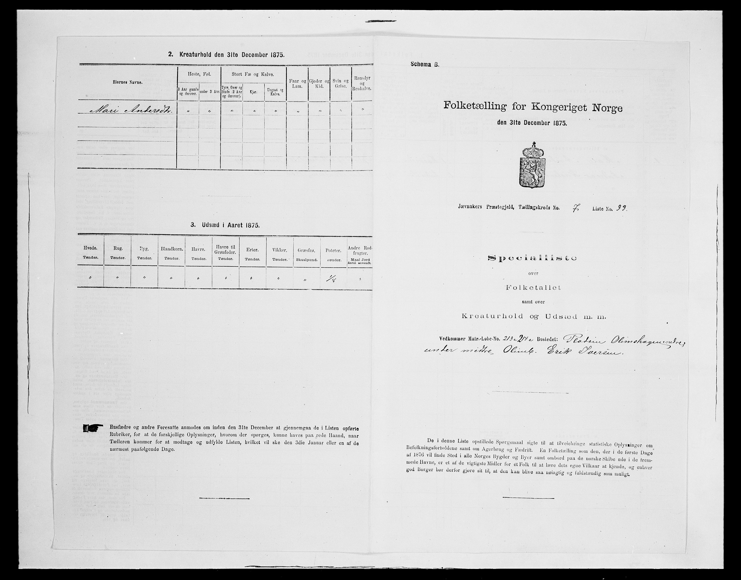 SAH, Folketelling 1875 for 0532P Jevnaker prestegjeld, 1875, s. 1222