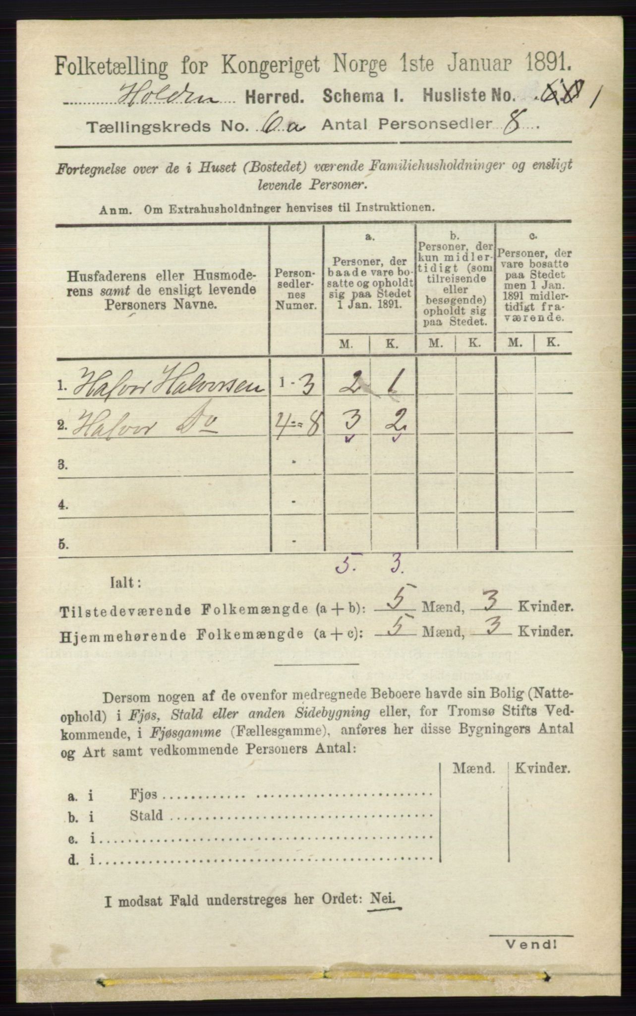 RA, Folketelling 1891 for 0819 Holla herred, 1891, s. 2812