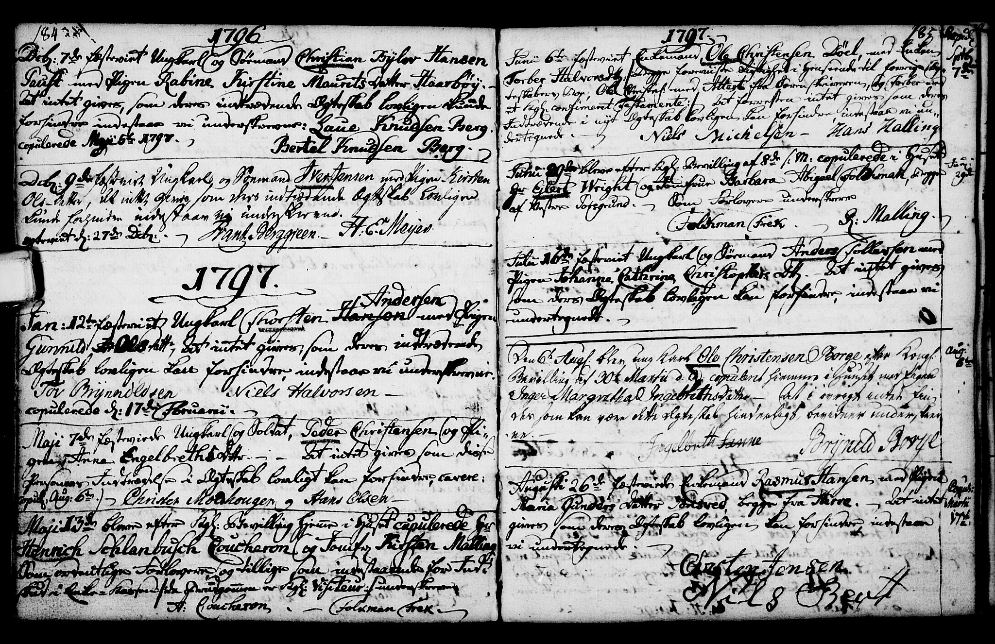 Porsgrunn kirkebøker , AV/SAKO-A-104/F/Fa/L0003: Ministerialbok nr. 3, 1764-1814, s. 184-185