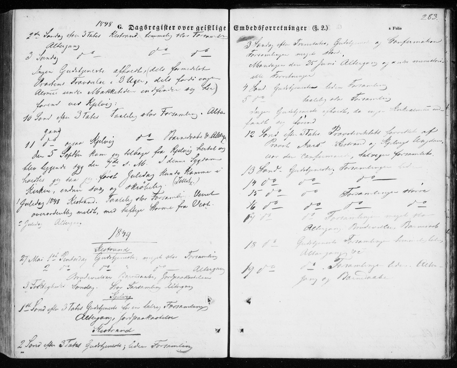 Kistrand/Porsanger sokneprestembete, SATØ/S-1351/H/Ha/L0004.kirke: Ministerialbok nr. 4, 1843-1860, s. 283