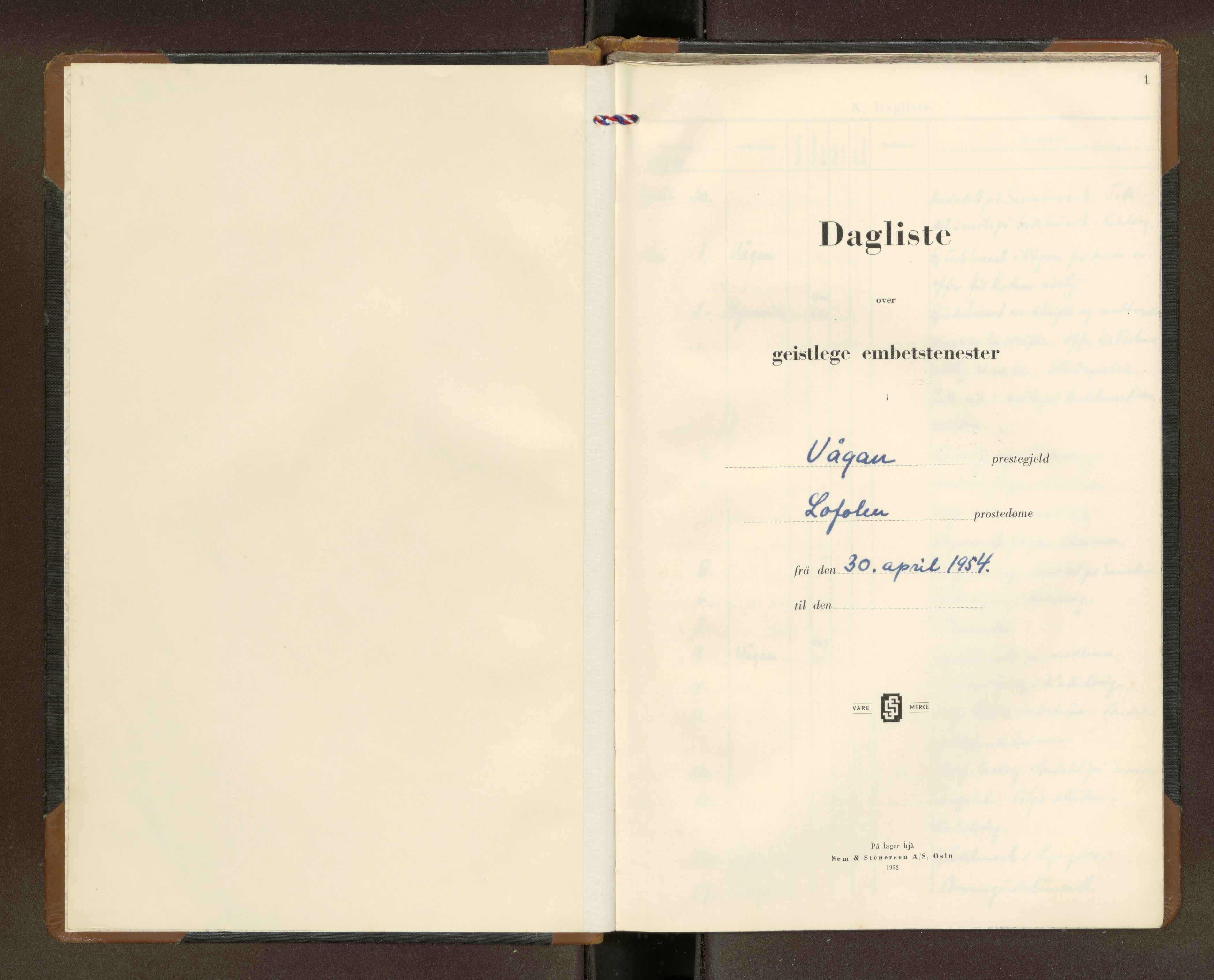 Ministerialprotokoller, klokkerbøker og fødselsregistre - Nordland, AV/SAT-A-1459/874/L1065: Dagsregister nr. 874---, 1954-1965, s. 1