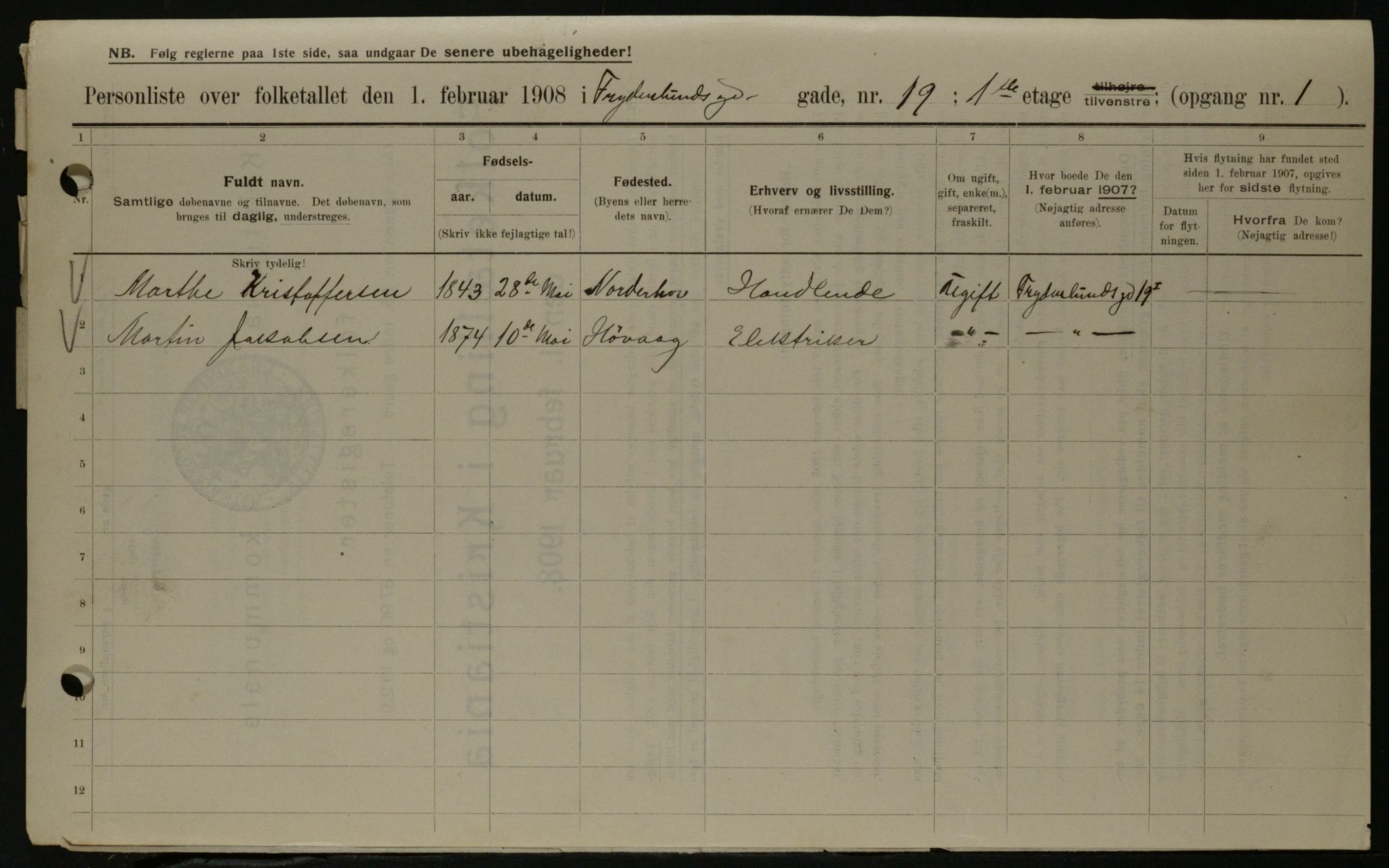 OBA, Kommunal folketelling 1.2.1908 for Kristiania kjøpstad, 1908, s. 25594