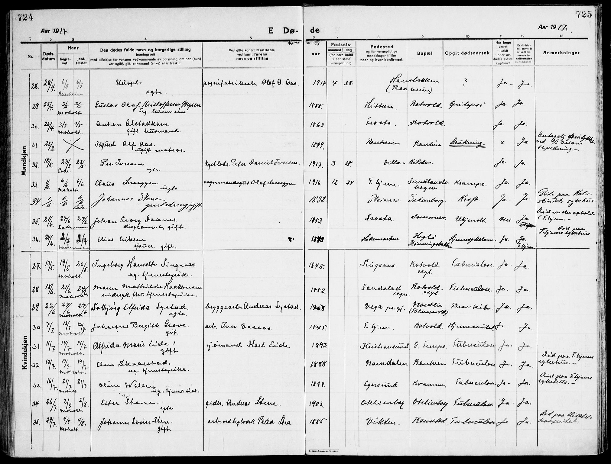 Ministerialprotokoller, klokkerbøker og fødselsregistre - Sør-Trøndelag, AV/SAT-A-1456/607/L0321: Ministerialbok nr. 607A05, 1916-1935, s. 724-725