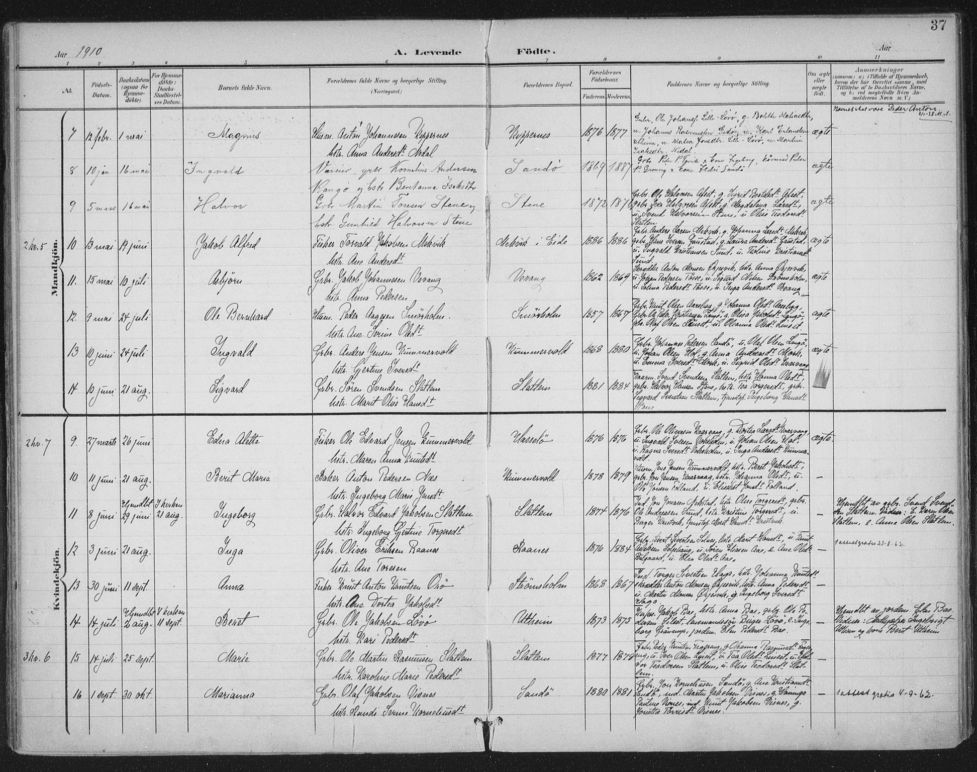 Ministerialprotokoller, klokkerbøker og fødselsregistre - Møre og Romsdal, AV/SAT-A-1454/570/L0833: Ministerialbok nr. 570A07, 1901-1914, s. 37