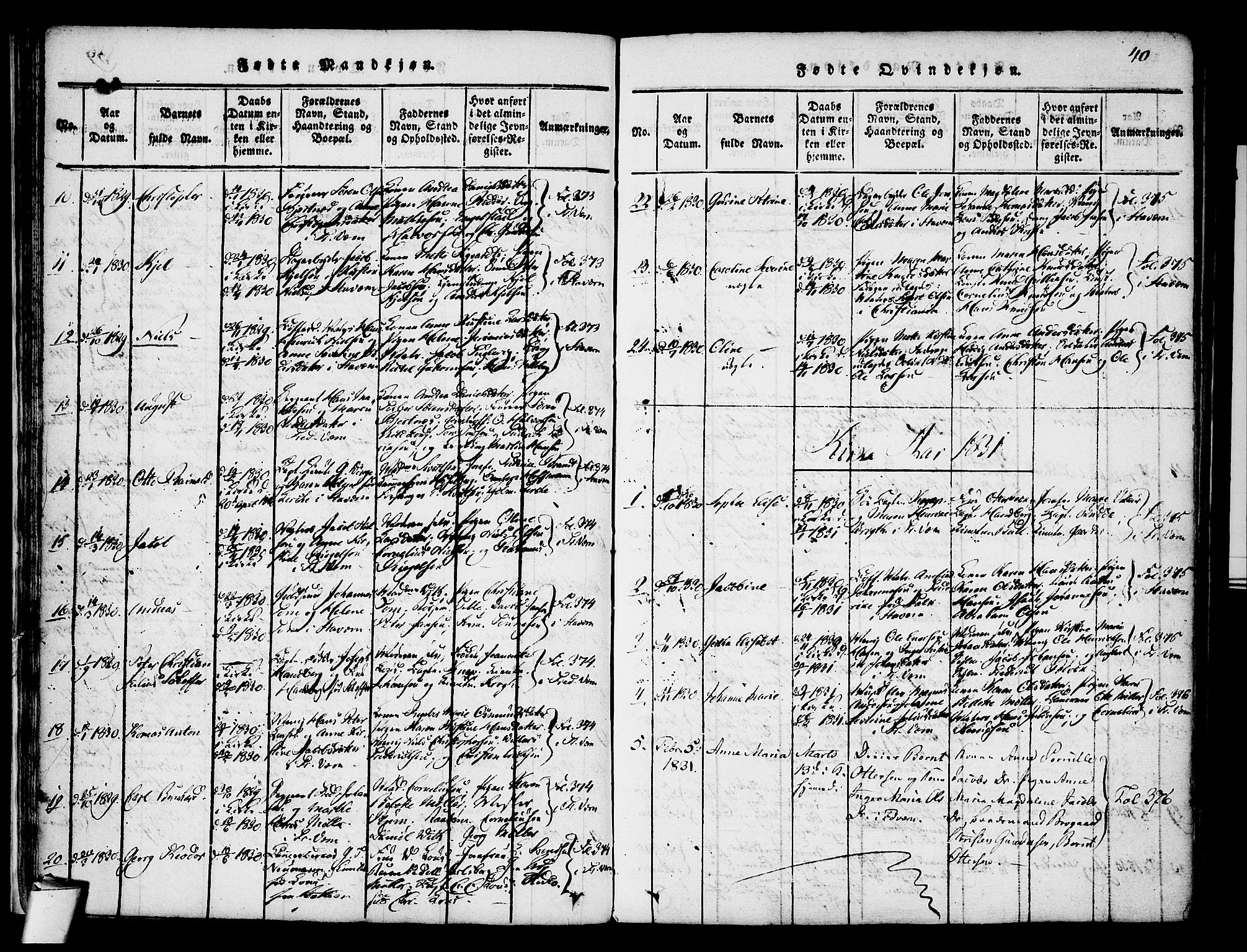 Stavern kirkebøker, AV/SAKO-A-318/F/Fa/L0006: Ministerialbok nr. 6, 1816-1839, s. 40