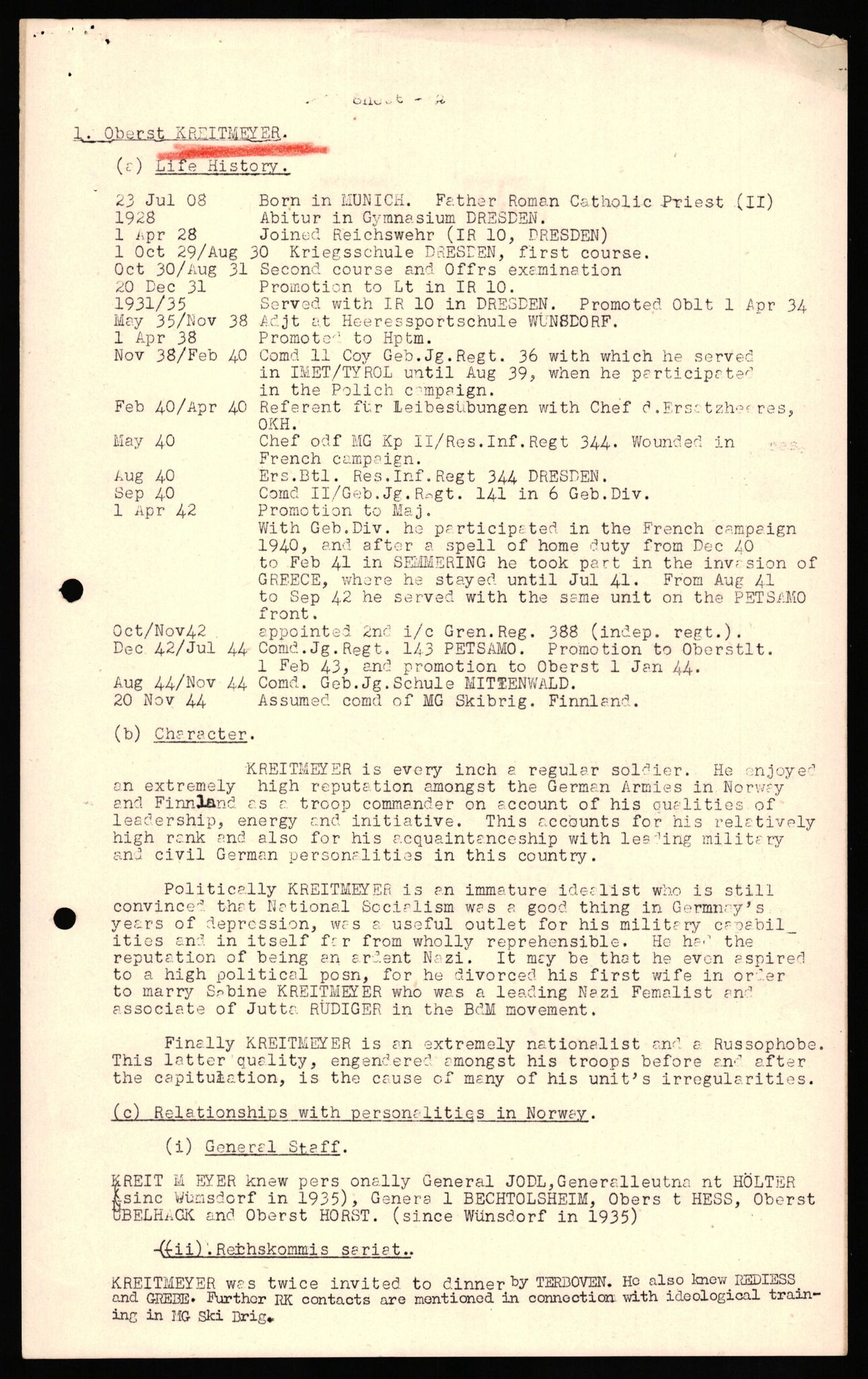 Forsvaret, Forsvarets overkommando II, AV/RA-RAFA-3915/D/Db/L0034: CI Questionaires. Tyske okkupasjonsstyrker i Norge. Tyskere., 1945-1946, s. 145