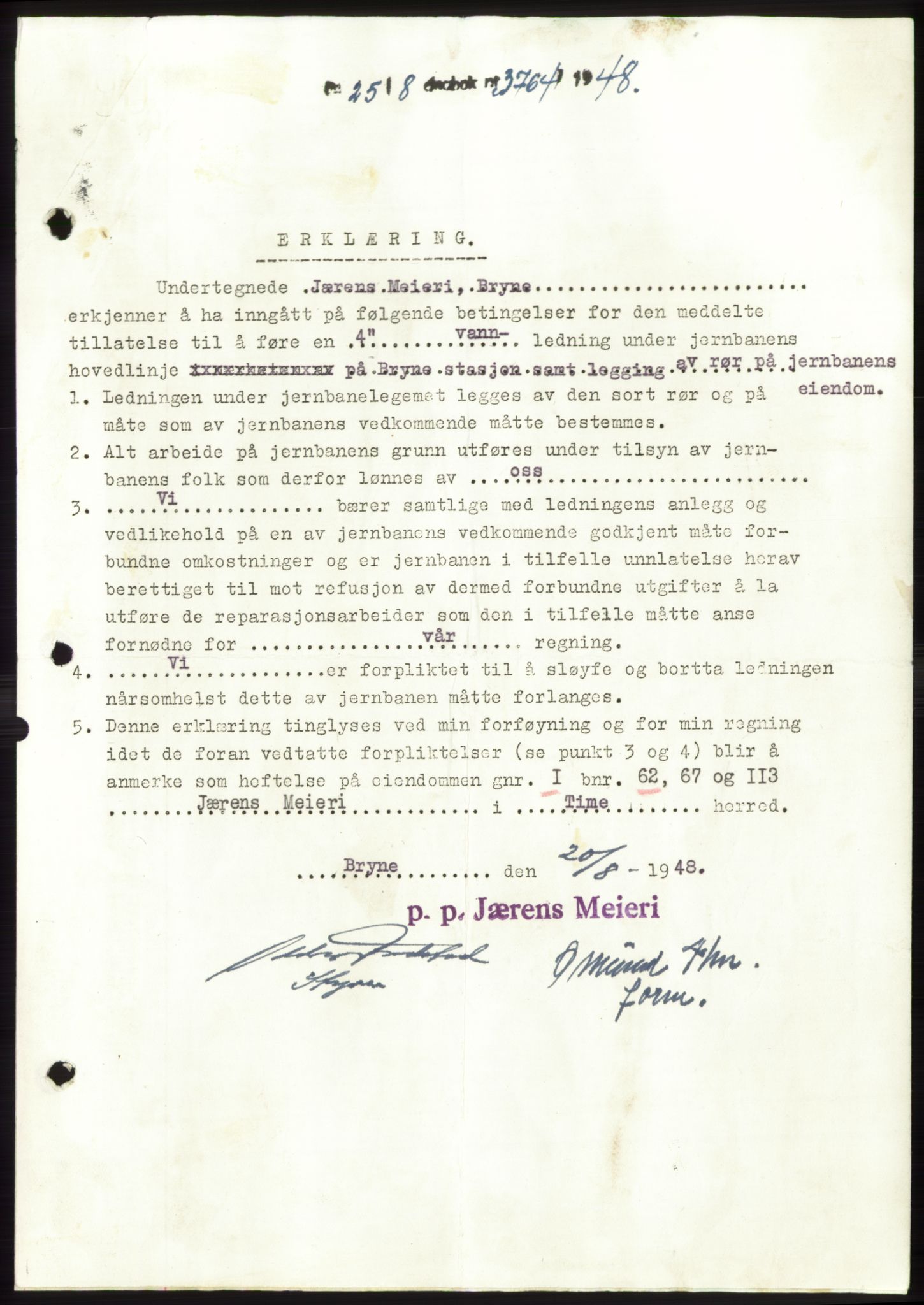 Jæren sorenskriveri, SAST/A-100310/03/G/Gba/L0099: Pantebok, 1948-1948, Dagboknr: 3764/1948