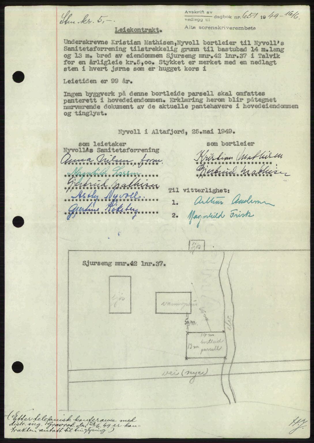 Alta fogderi/sorenskriveri, SATØ/SATØ-5/1/K/Kd/L0037pantebok: Pantebok nr. 39-40, 1948-1949, Dagboknr: 651/1949