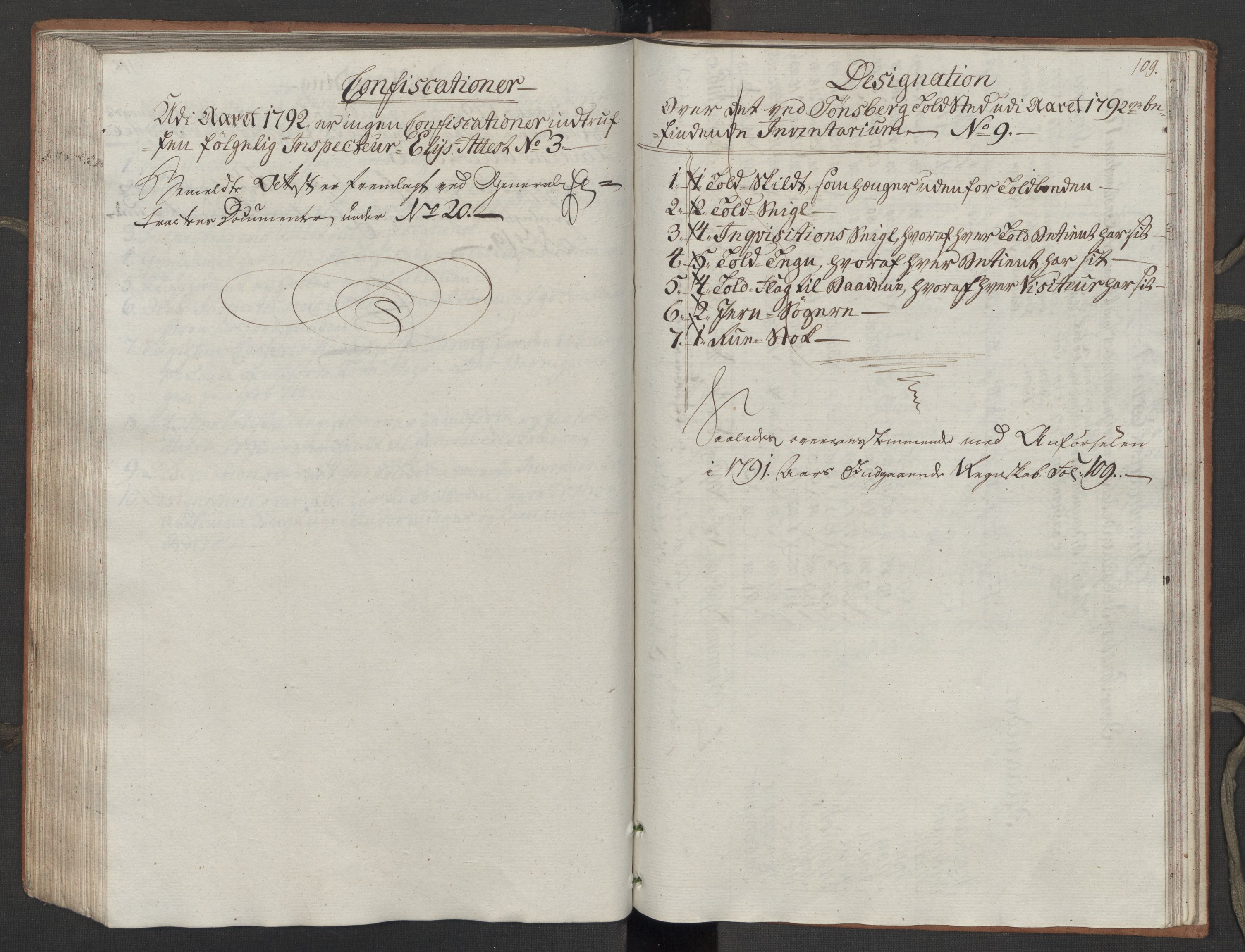 Generaltollkammeret, tollregnskaper, RA/EA-5490/R10/L0054/0001: Tollregnskaper Tønsberg / Inngående tollbok, 1790-1792, s. 108b-109a