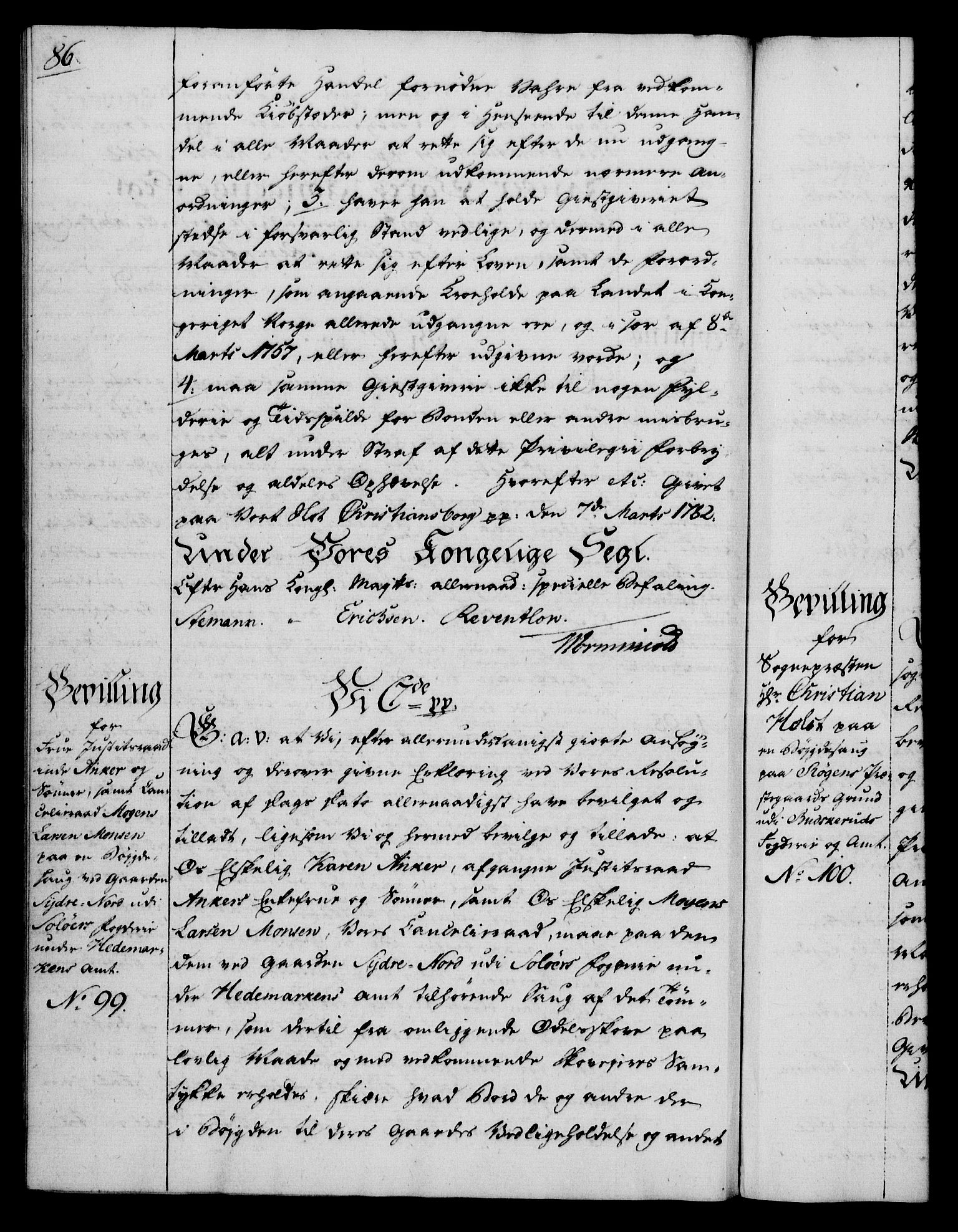 Rentekammeret, Kammerkanselliet, AV/RA-EA-3111/G/Gg/Gga/L0012: Norsk ekspedisjonsprotokoll med register (merket RK 53.12), 1781-1783, s. 86