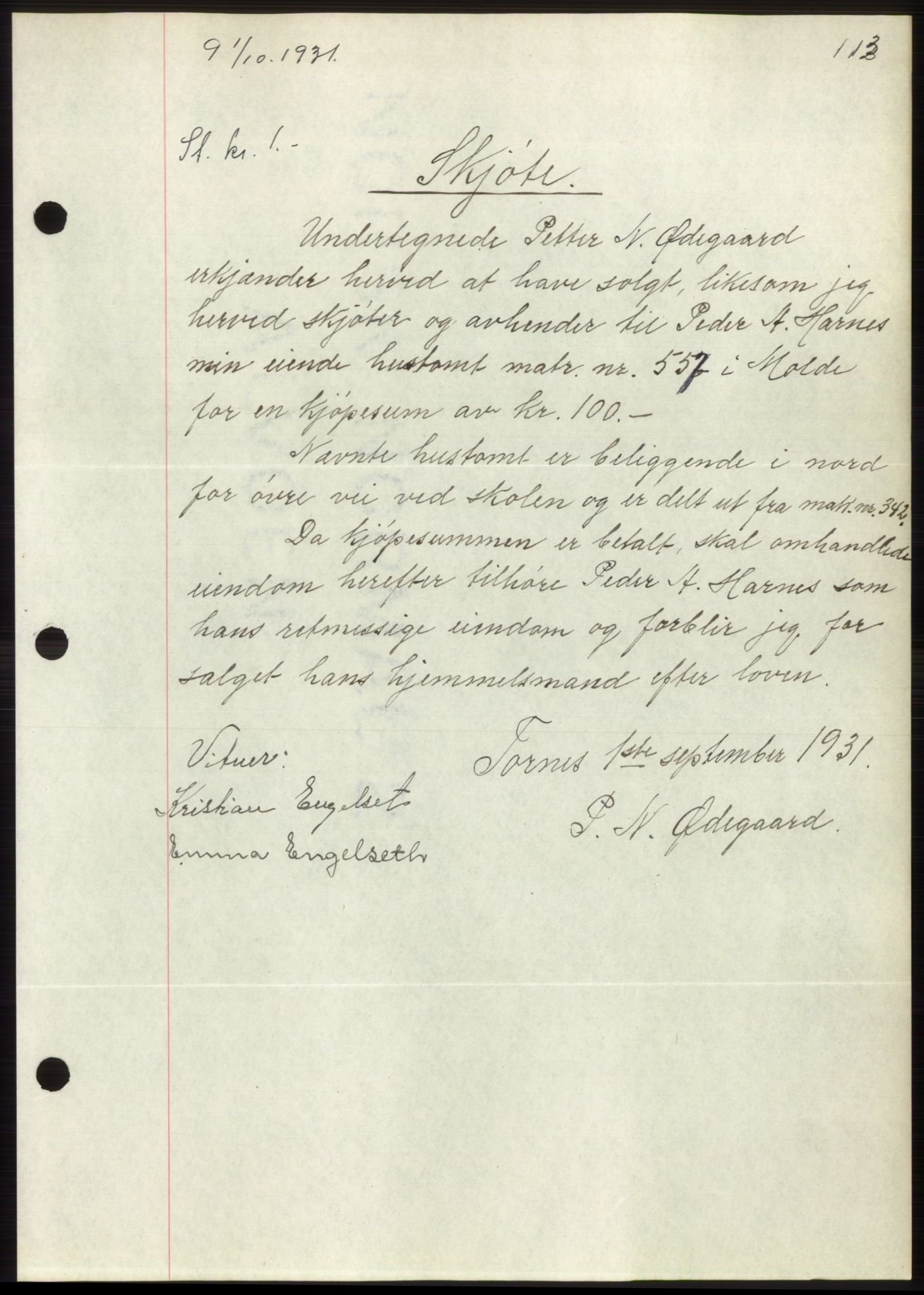 Romsdal sorenskriveri, SAT/A-4149/1/2/2C/L0060: Pantebok nr. 54, 1931-1932, Tingl.dato: 01.10.1931