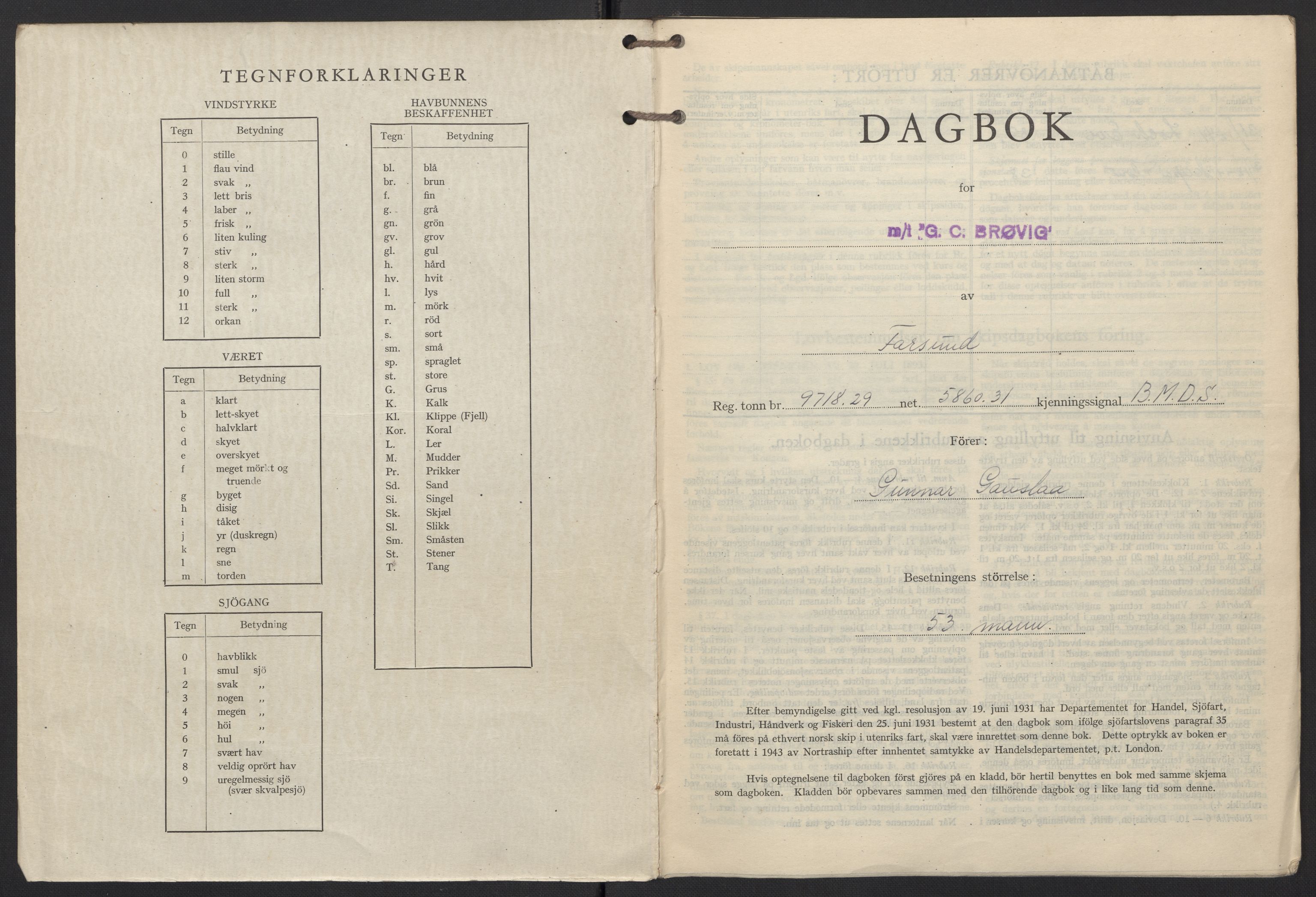 Nortraship, Skipsdagbøker, RA/S-2168/F/L1560/0006: Boknr. 8591 - 8600 / Boknr. 8596 G. C. Brøvig, 1944-1945