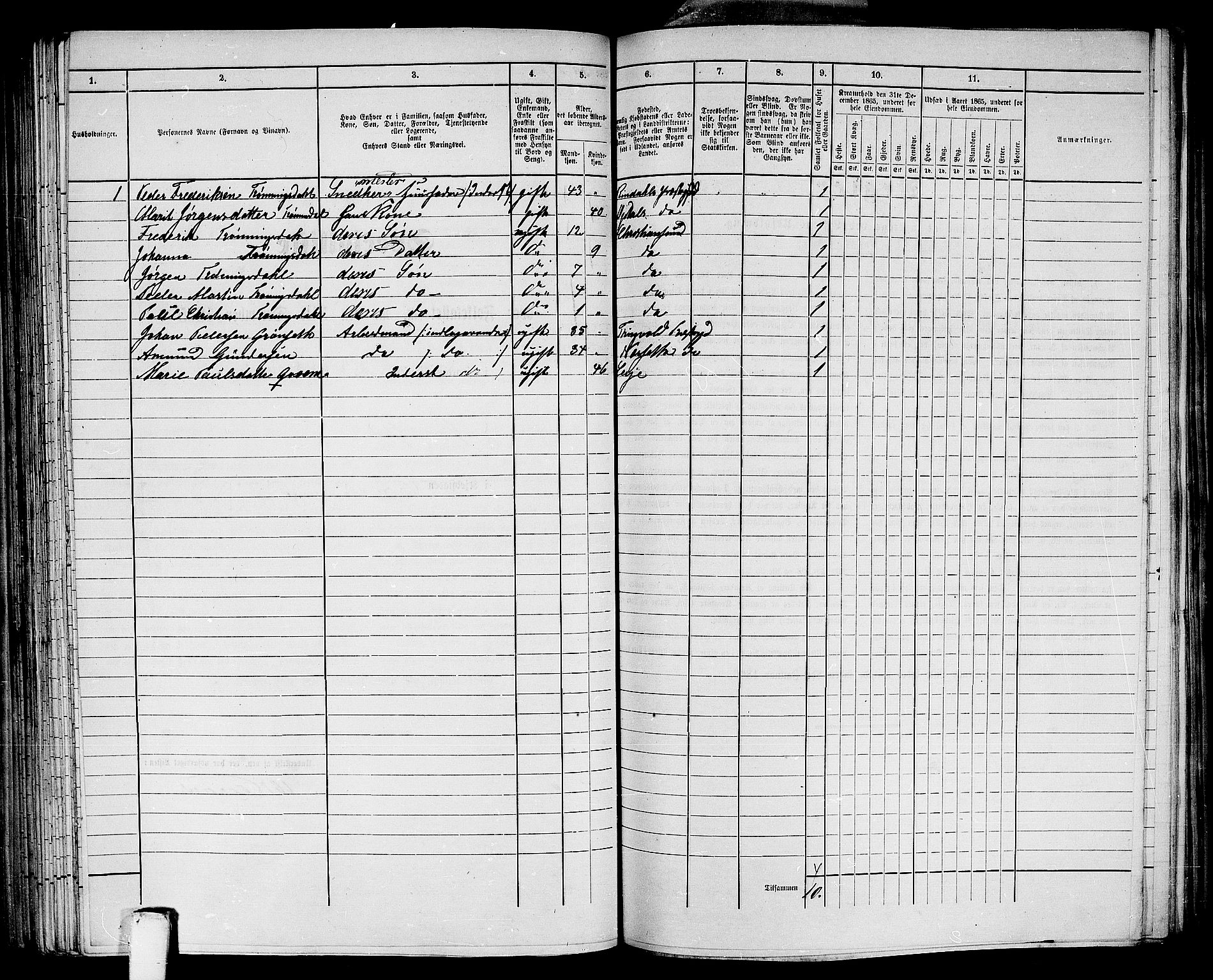 RA, Folketelling 1865 for 1503B Kristiansund prestegjeld, Kristiansund kjøpstad, 1865, s. 323