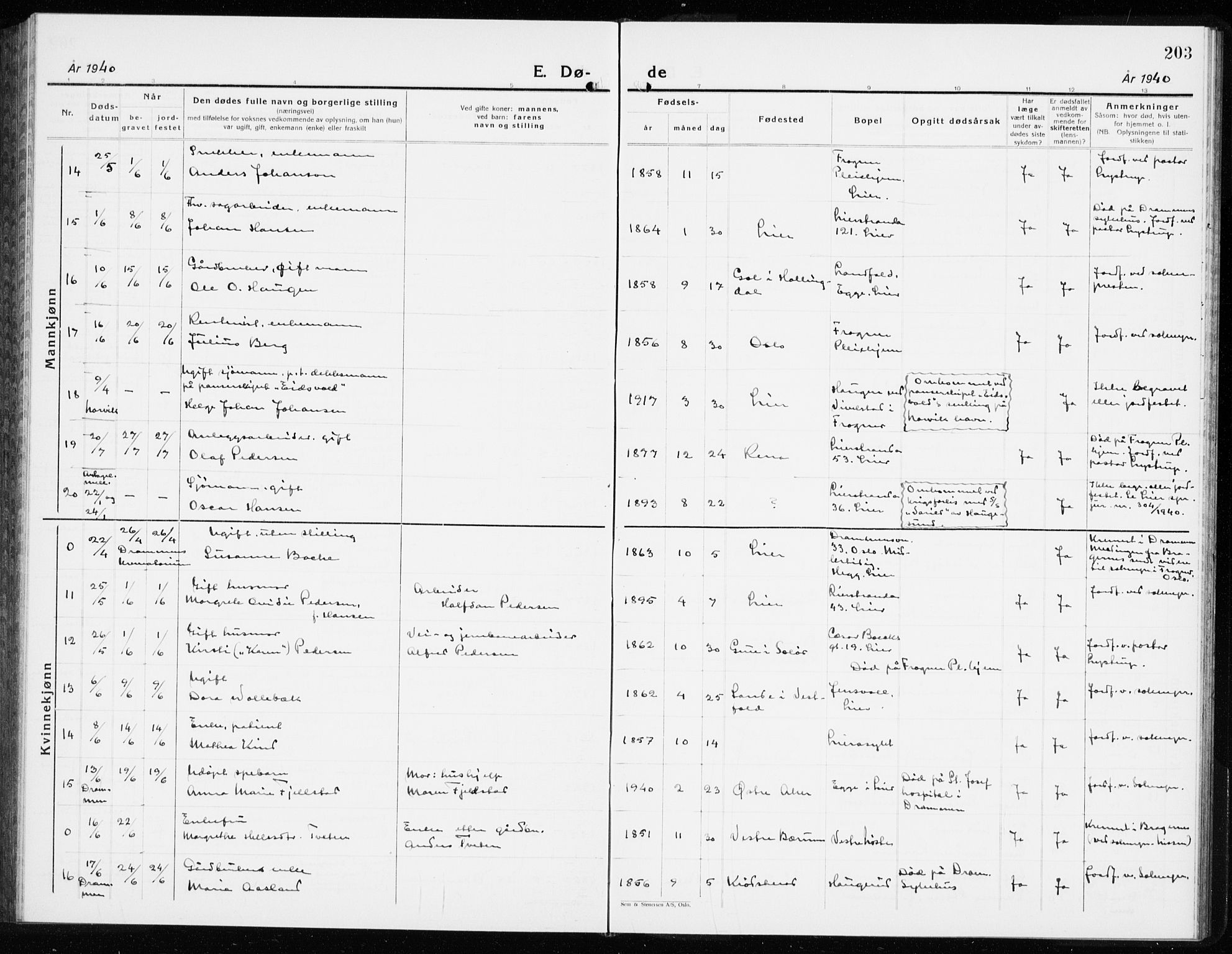 Lier kirkebøker, AV/SAKO-A-230/G/Gb/L0005: Klokkerbok nr. II 5, 1932-1942, s. 203