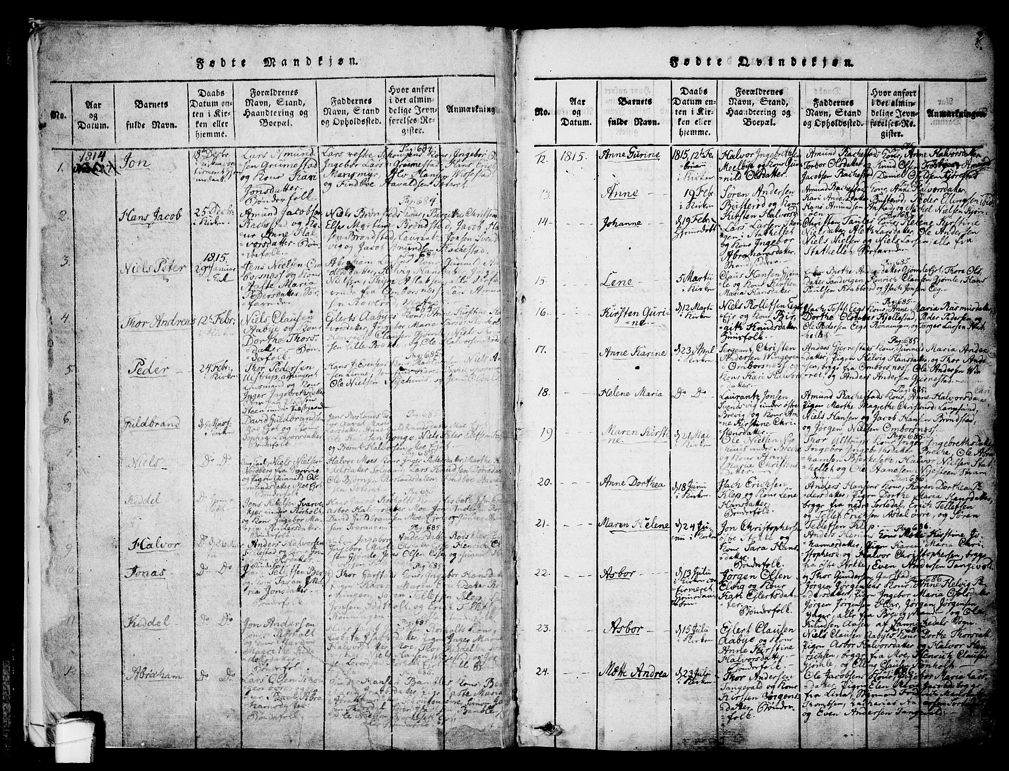 Bamble kirkebøker, AV/SAKO-A-253/F/Fa/L0003: Ministerialbok nr. I 3 /1, 1814-1834, s. 2
